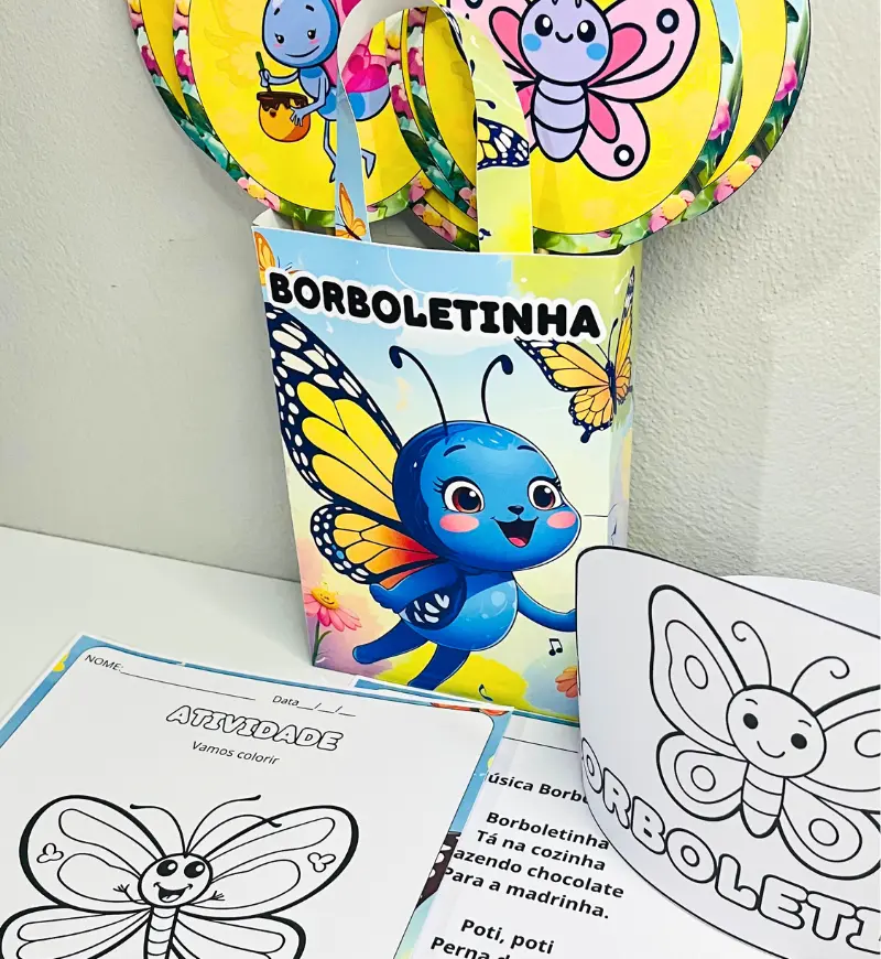 Sacola Musical Borboletinha: PDF para Cantar e Colorir — amostra 1: Sacola Musical Borboletinha para momentos de aprendizagem