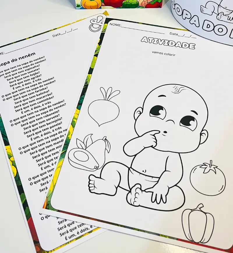 Sacola Musical Sopa do Neném: PDF para Cantar e Colorir — amostra 3: Como utilizar em sala de aula