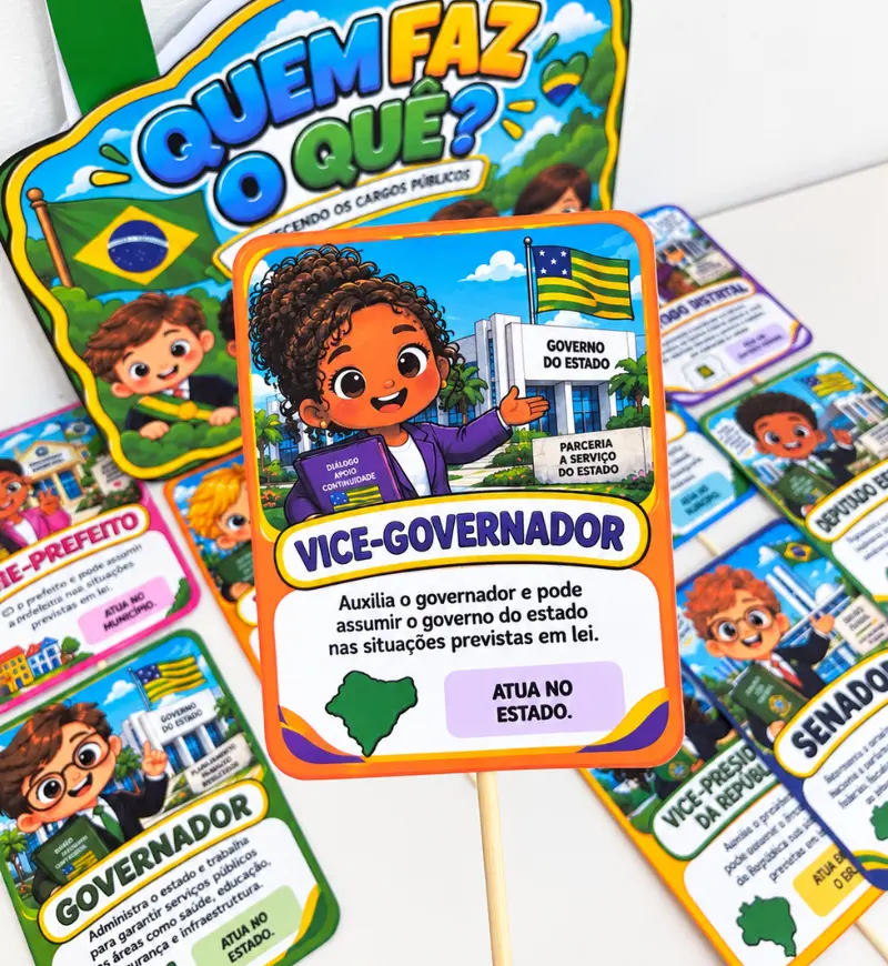 Sacola Que Faz o Quê? Eleições PDF Pré Escola e 1° ao 5° Ano — amostra 3: Apresente as diferenças entre os cargos públicos,…