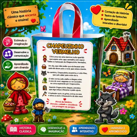 Sacola Teatral Chapeuzinho Vermelho | Educação Infantil — amostra 1: O que vem no material