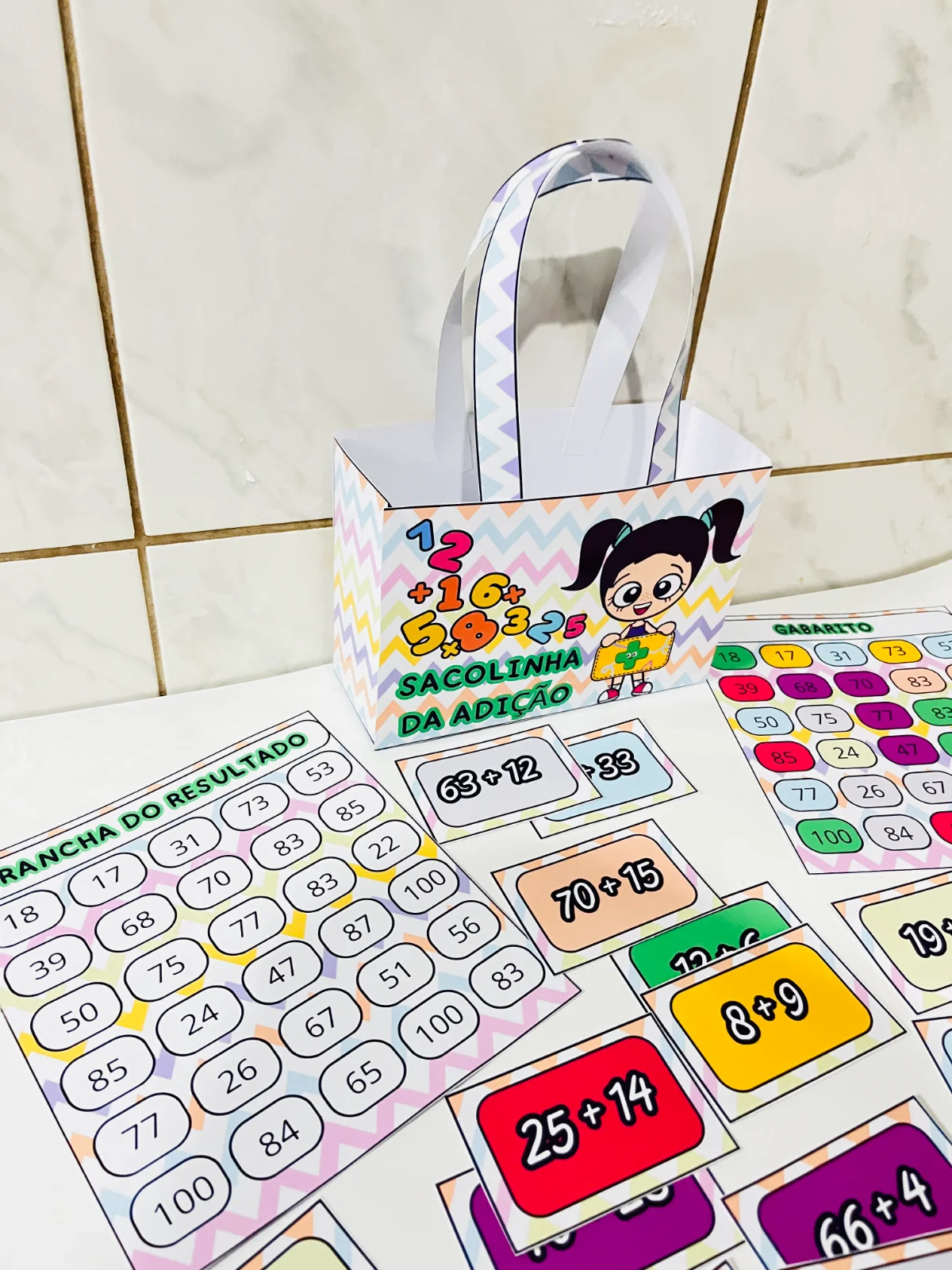 Sacolinha da Adição Divertida – 30 Cards para Trabalhar Adição — amostra 2: Recurso lúdico com 30 cards de adição e prancha…
