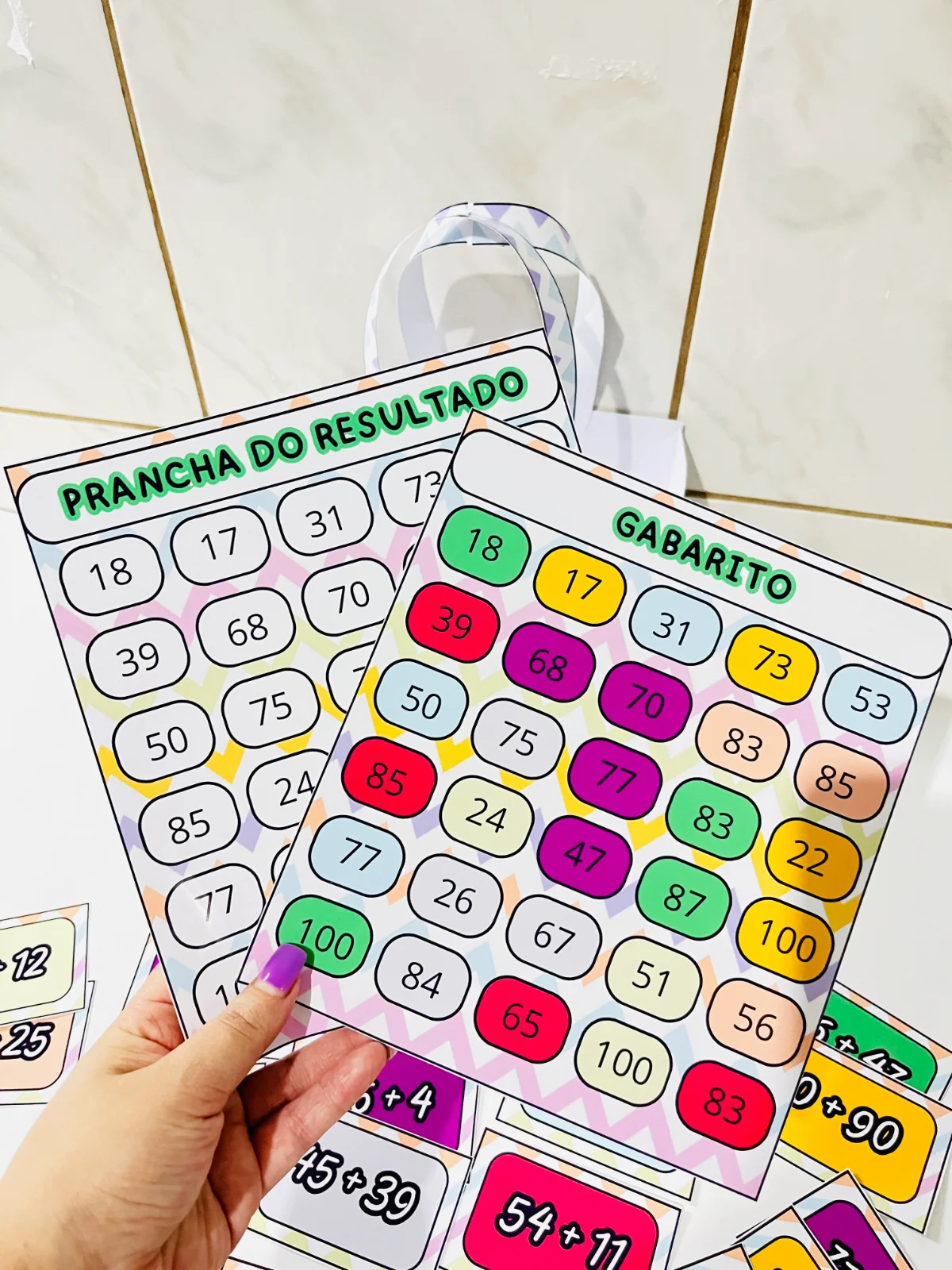 Sacolinha da Adição Divertida – 30 Cards para Trabalhar Adição — amostra 4: Recurso lúdico com 30 cards de adição e prancha…