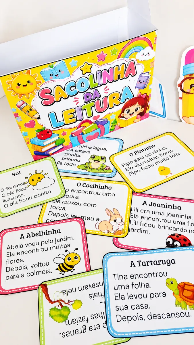 Sacolinha da Leitura – 19 Fichas de Leitura em PDF — amostra 4: Sacolinha da Leitura com 19 fichas ilustradas, pequenos…