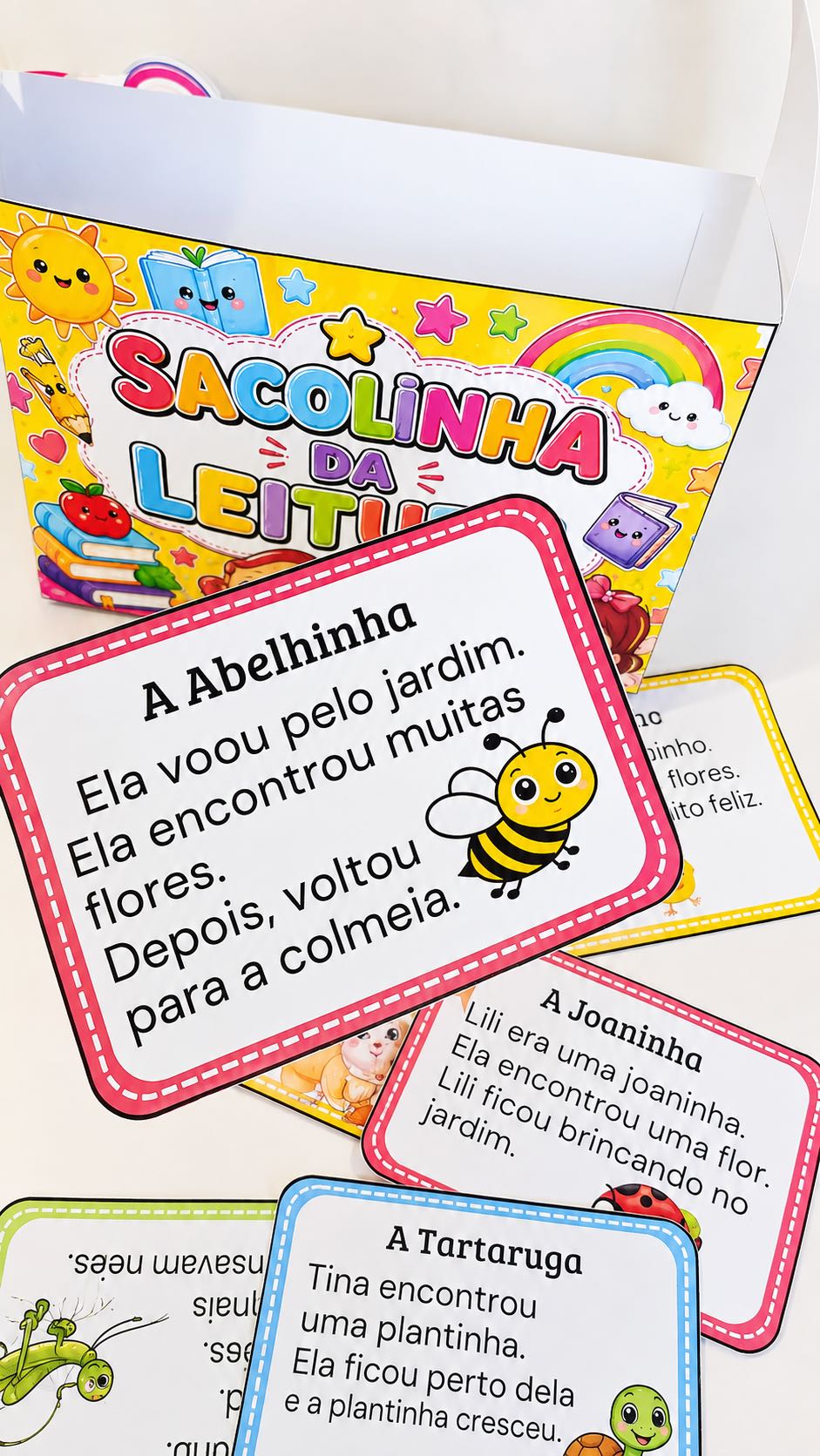 Sacolinha da Leitura com 19 Fichas de Textos e Interpretação — Alfabetização para 1º ano: Recurso pedagógico com 19 fichas…