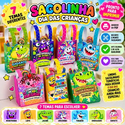 Sacolinha Dia das Crianças – 7 Modelos Coloridos — capa do material
