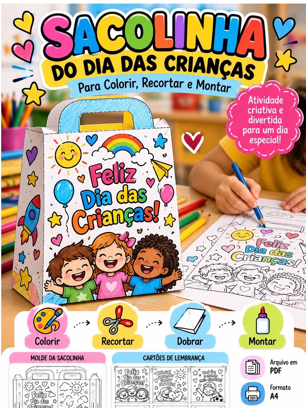Sacolinha do Dia das Crianças para Colorir e Montar — capa do material