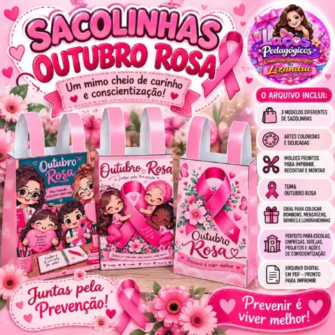 Sacolinha Outubro Rosa – 3 Modelos para Lembrancinhas — capa do material