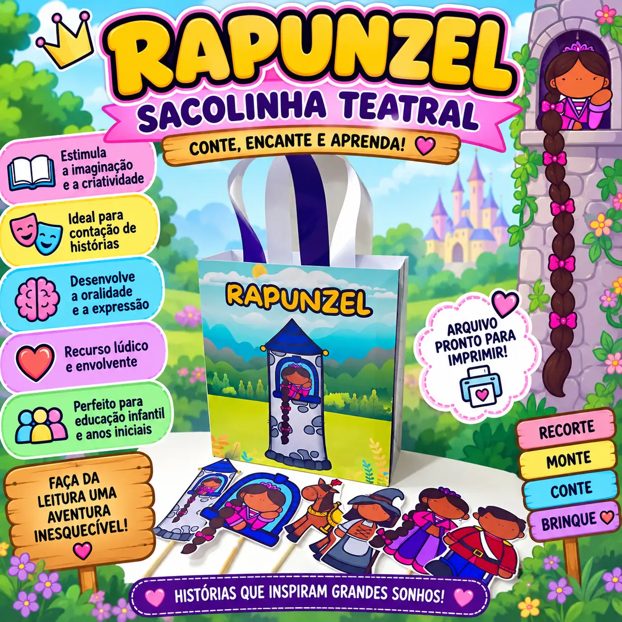 Sacolinha Teatral Rapunzel – Uma História Para Encantar! — Alfabetização para Educação Infantil: Sacolinha Teatral Rapunzel…