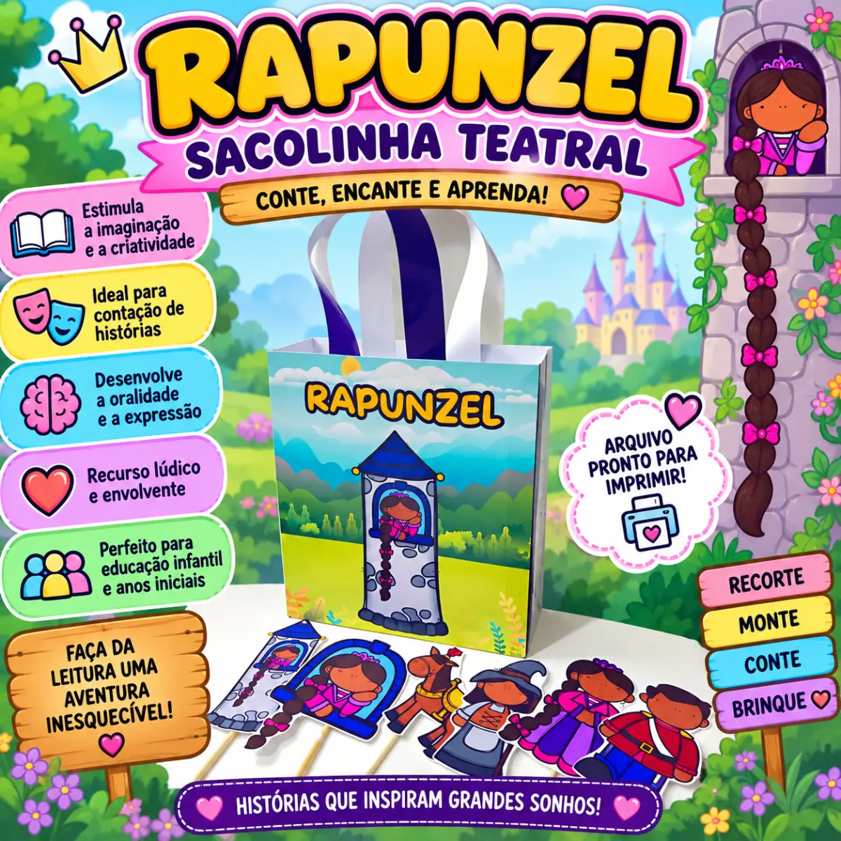 Sacolinha Teatral Rapunzel – Uma História Para Encantar! — Atividades para 2º ano: Sacolinha Teatral Rapunzel com fantoches…
