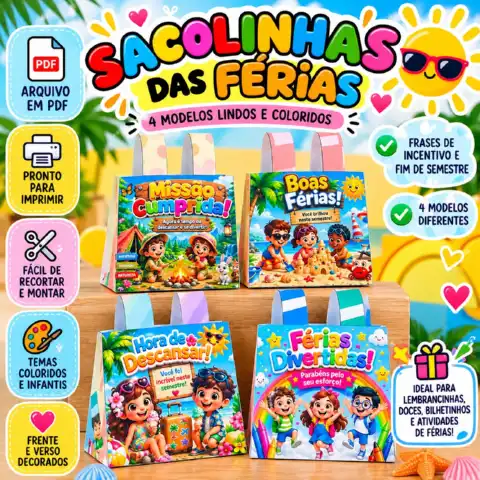 Sacolinhas das Férias – 4 Modelos de Lembrancinhas — capa do material