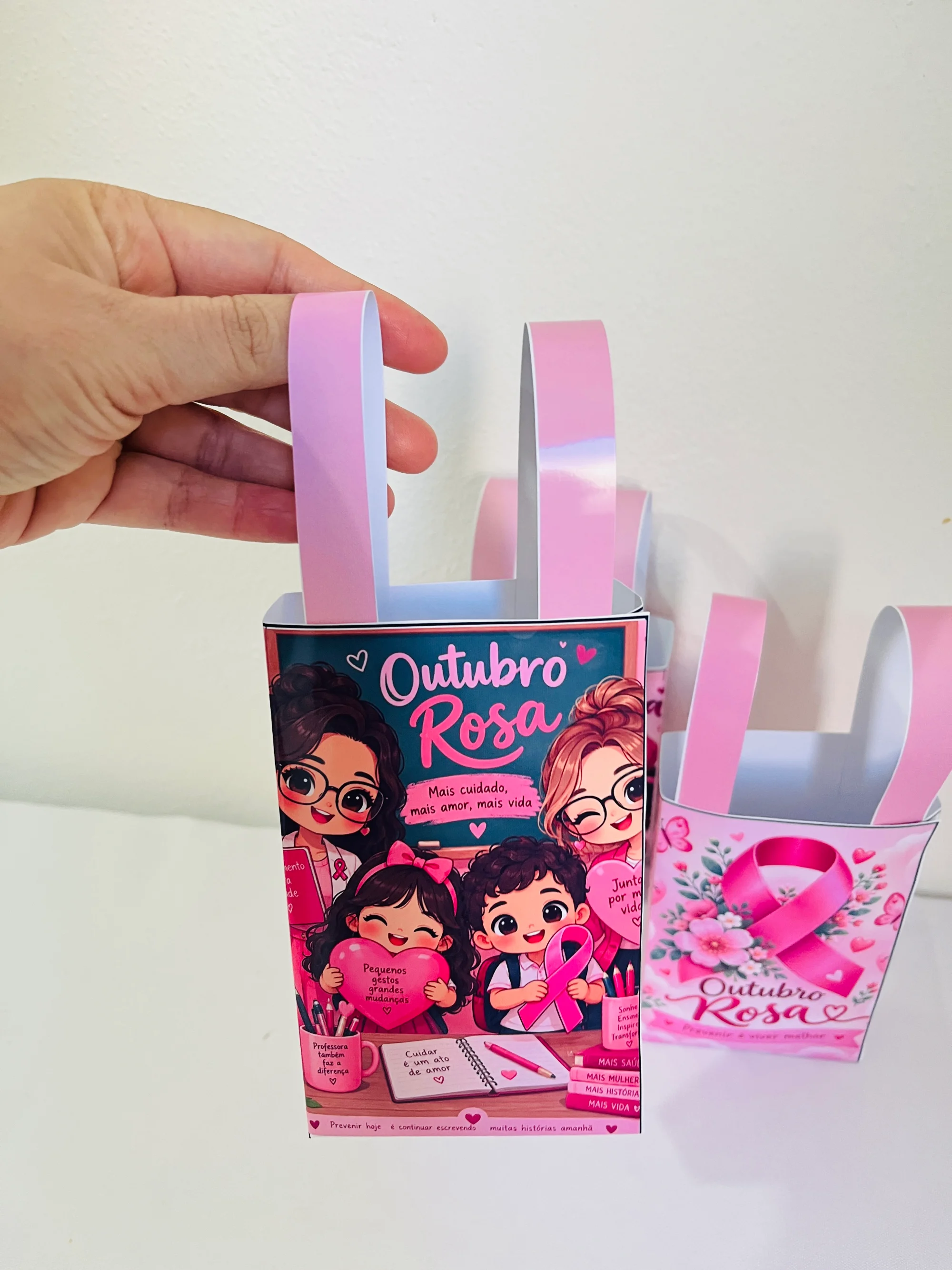 Sacolinhas Outubro Rosa - 3 Modelos de Lembrancinha — amostra 4: Sacolinhas temáticas de Outubro Rosa para montar…
