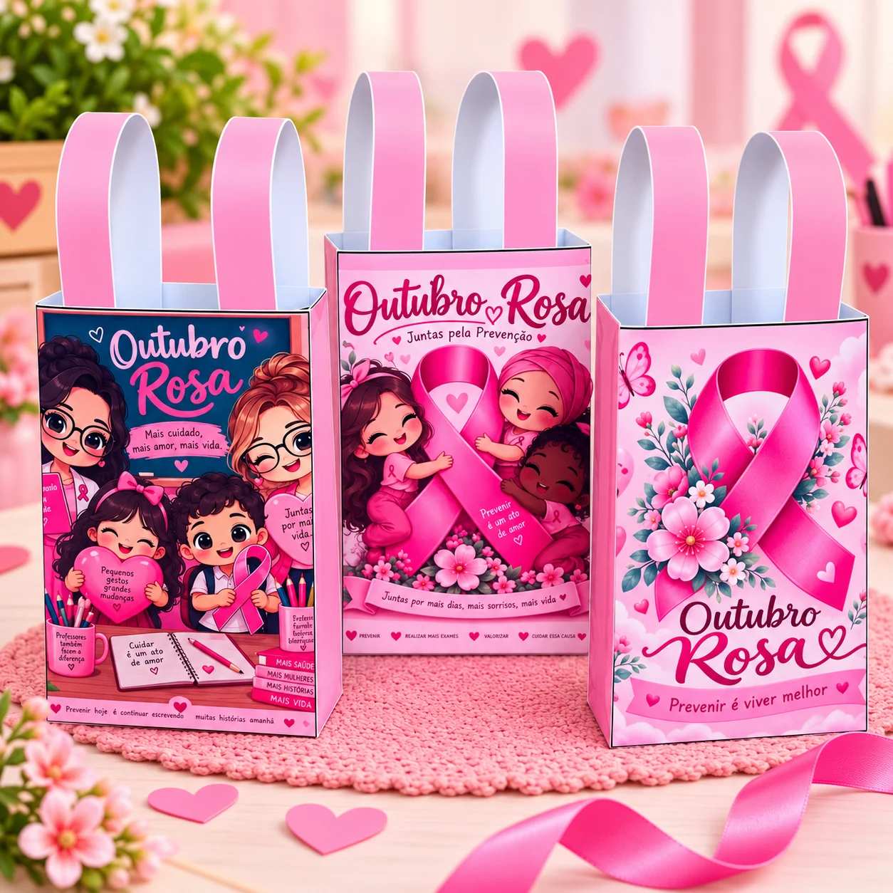 Sacolinhas Outubro Rosa – 3 Modelos de Lembrancinhas para Imprimir — capa do material