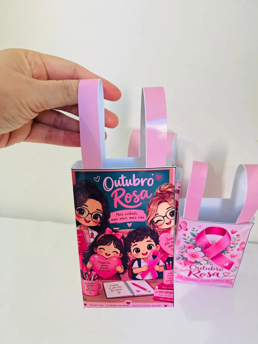 Sacolinhas Outubro Rosa Moldes PDF — amostra 1: Moldes de Sacolinhas Outubro Rosa em PDF para imprimir (3 modelos), ideais…