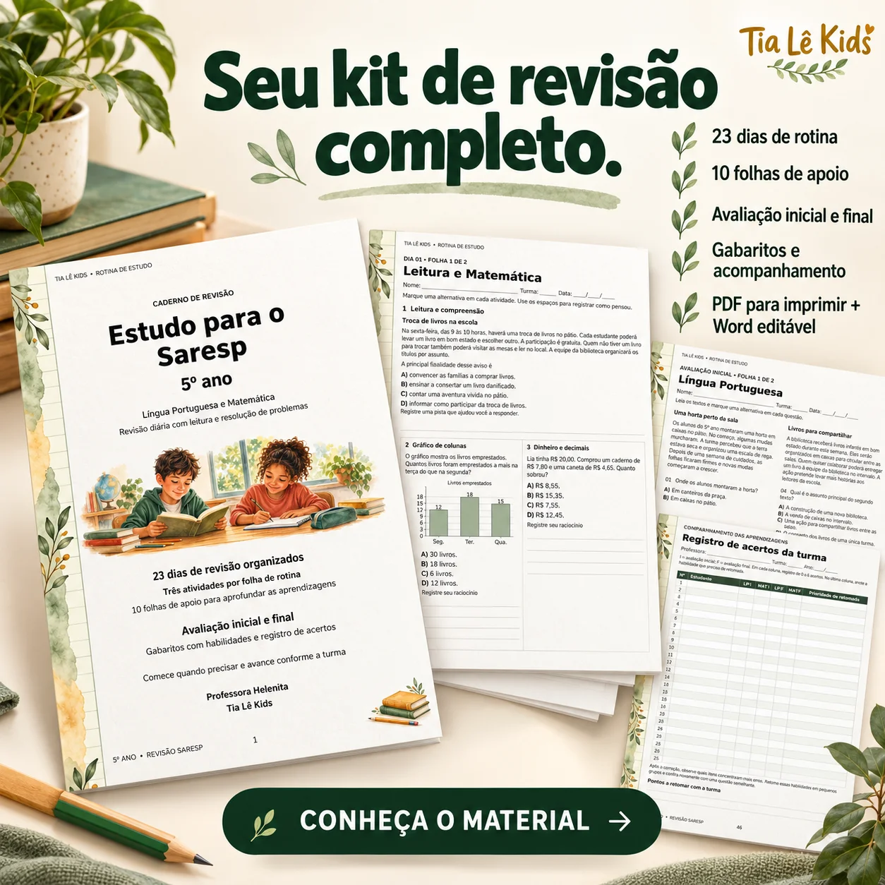 Saresp 5º Ano – 23 Dias de Revisão de Português e Matemática — amostra 1: Organize a revisão para o Saresp com uma…