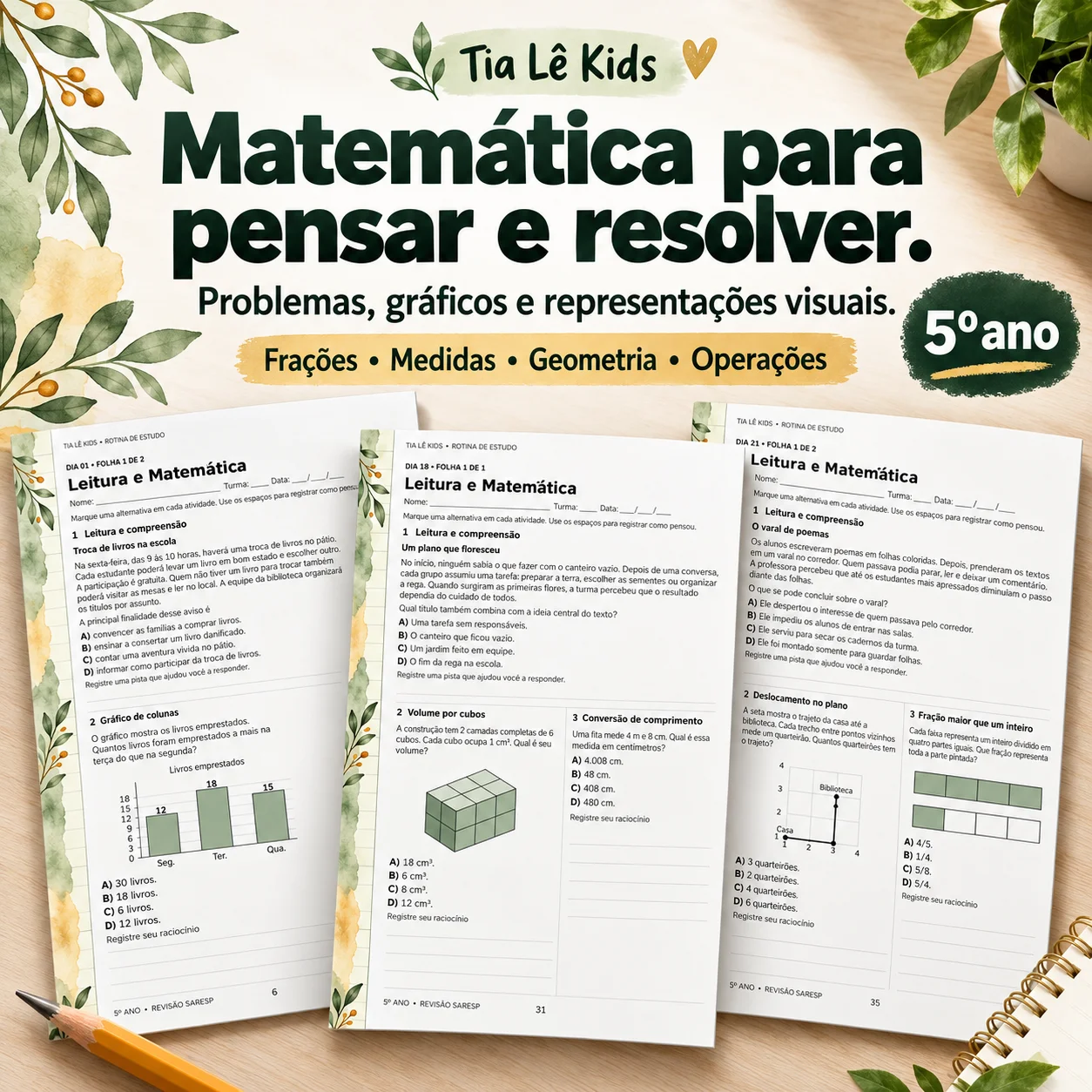 Saresp 5º Ano – 23 Dias de Revisão de Português e Matemática — amostra 2: O que você recebe: