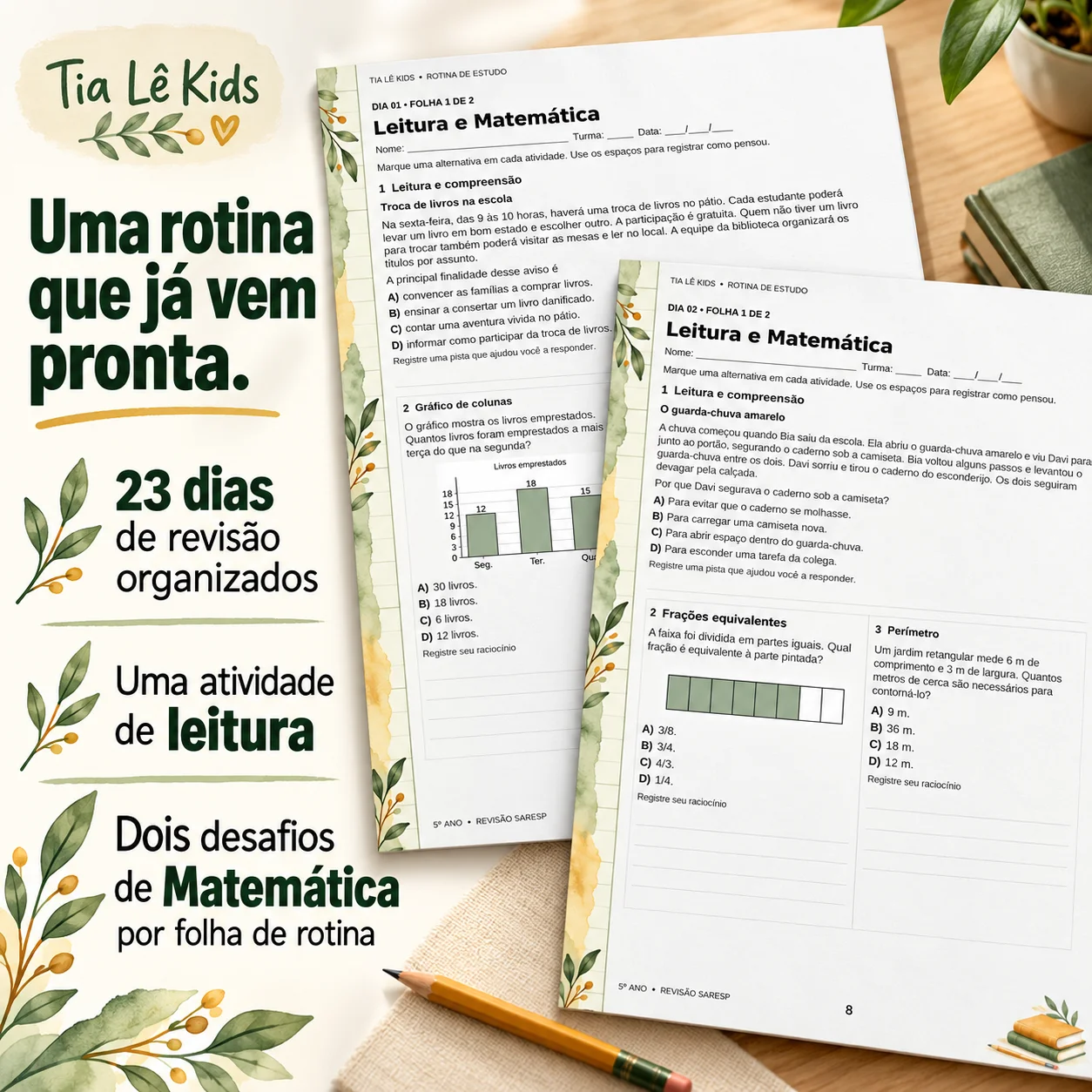 Saresp 5º Ano – 23 Dias de Revisão de Português e Matemática — amostra 4: Prepare sua turma para o Saresp com revisão,…