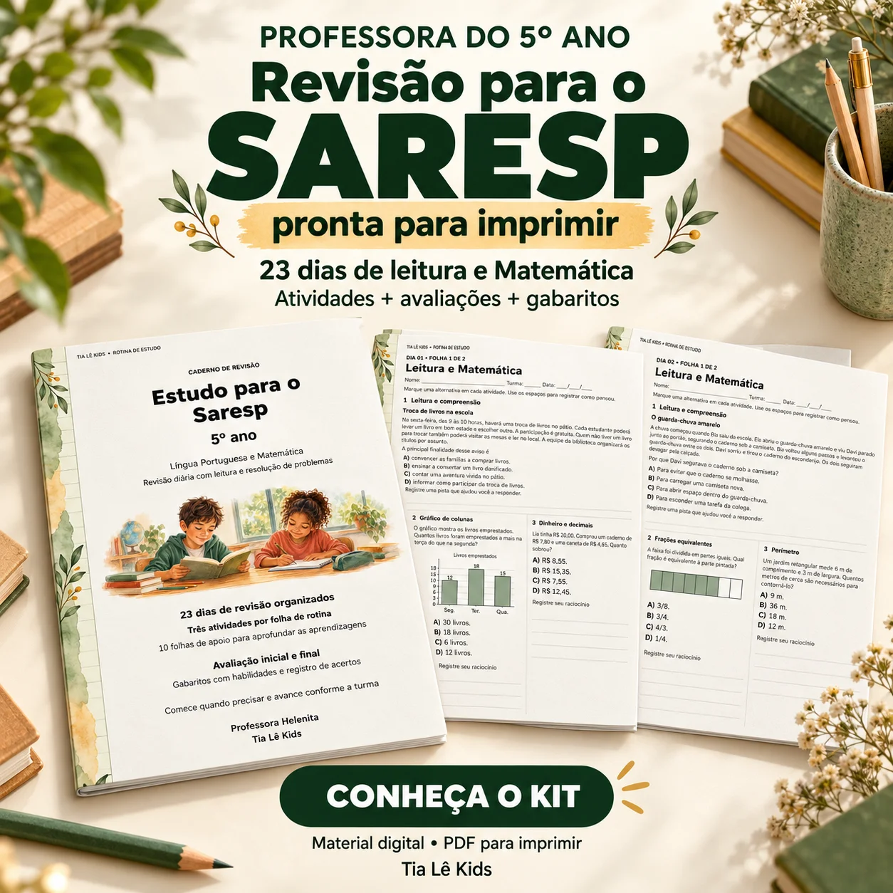 Saresp 5º Ano – 23 Dias de Revisão de Português e Matemática — amostra 6: Prepare sua turma para o Saresp com revisão,…