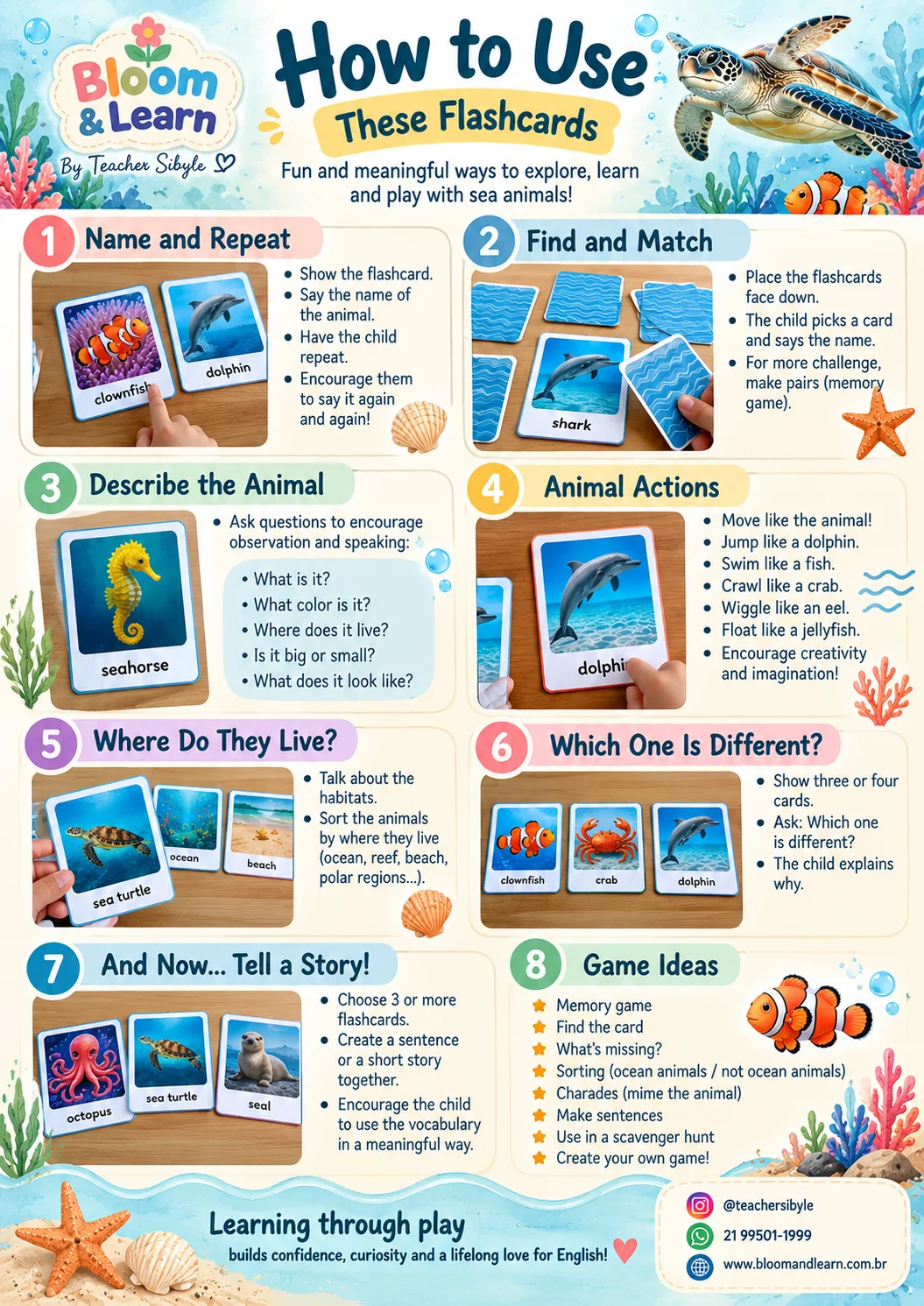 Sea Animals – 24 Flashcards de Animais Marinhos em Inglês — amostra 1: Sea Animals – 24 Flashcards de Animais Marinhos em…
