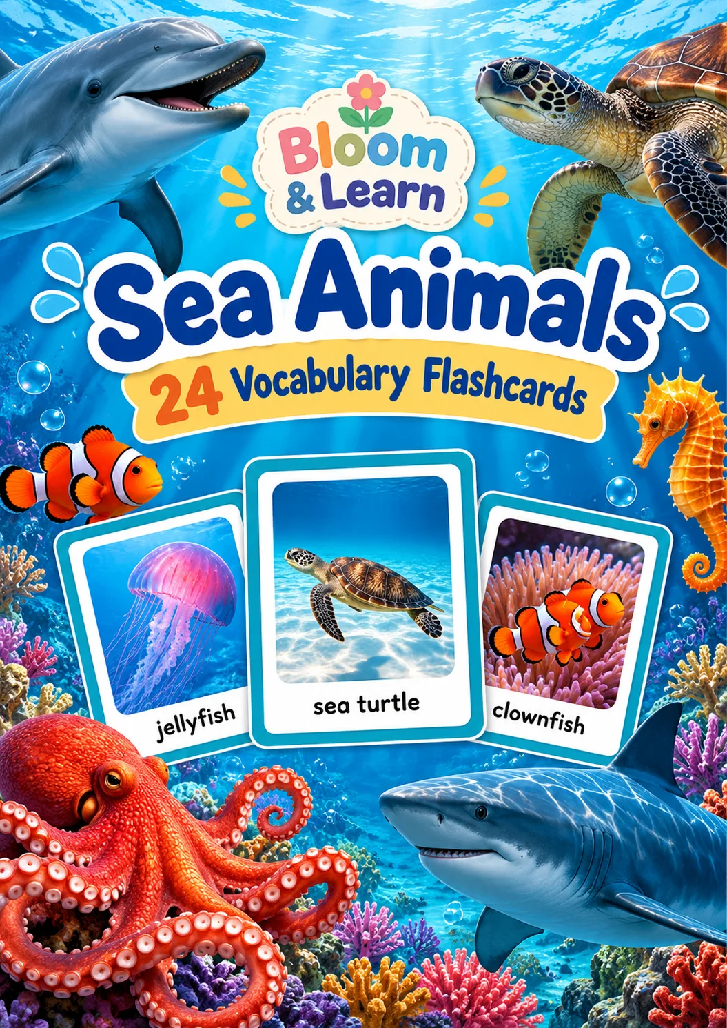 Sea Animals – 24 Flashcards de Animais Marinhos em Inglês — capa do material