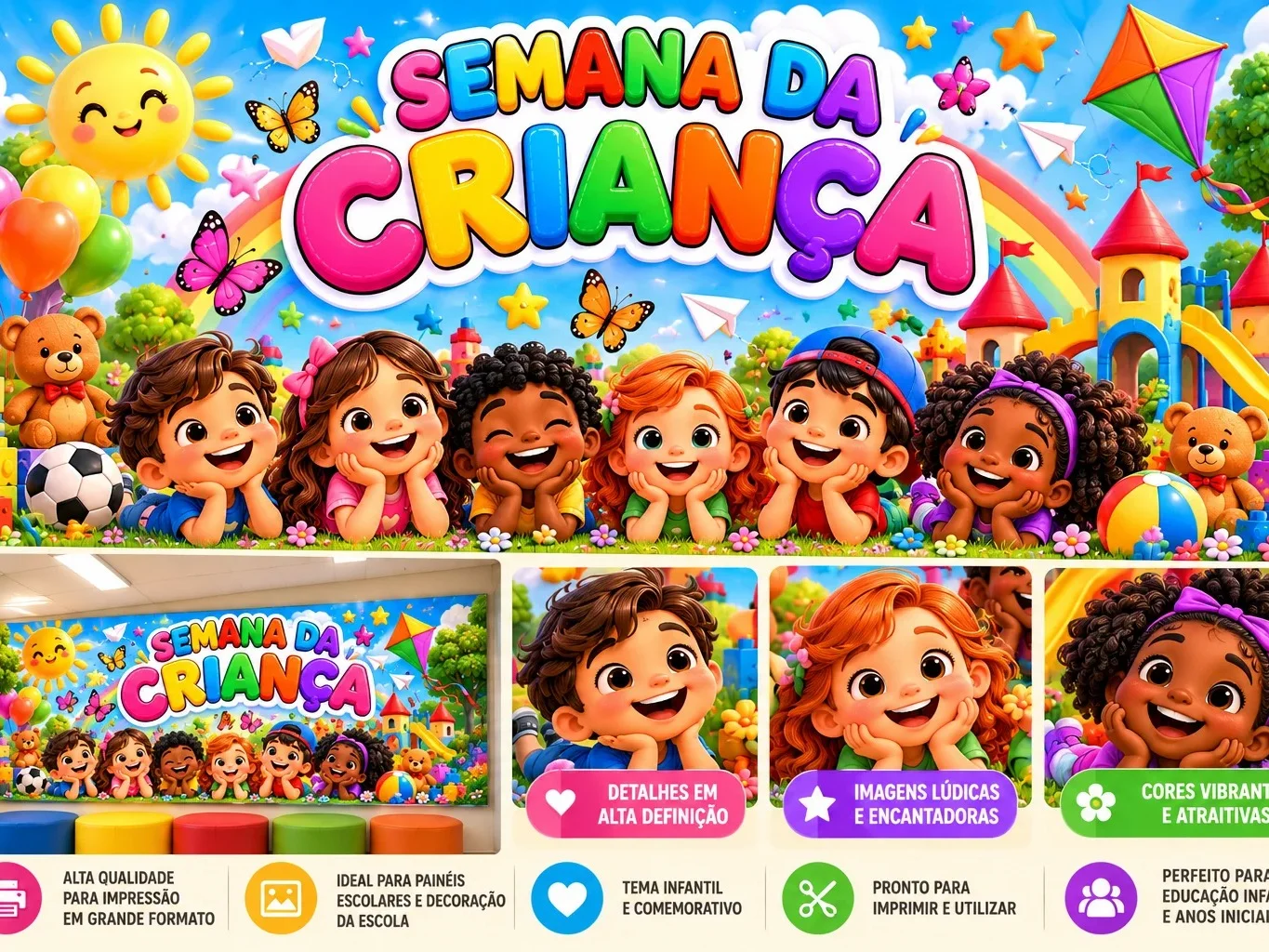Semana da Criança — Painel Escolar para Imprimir — amostra 1: Painel Semana da Criança
