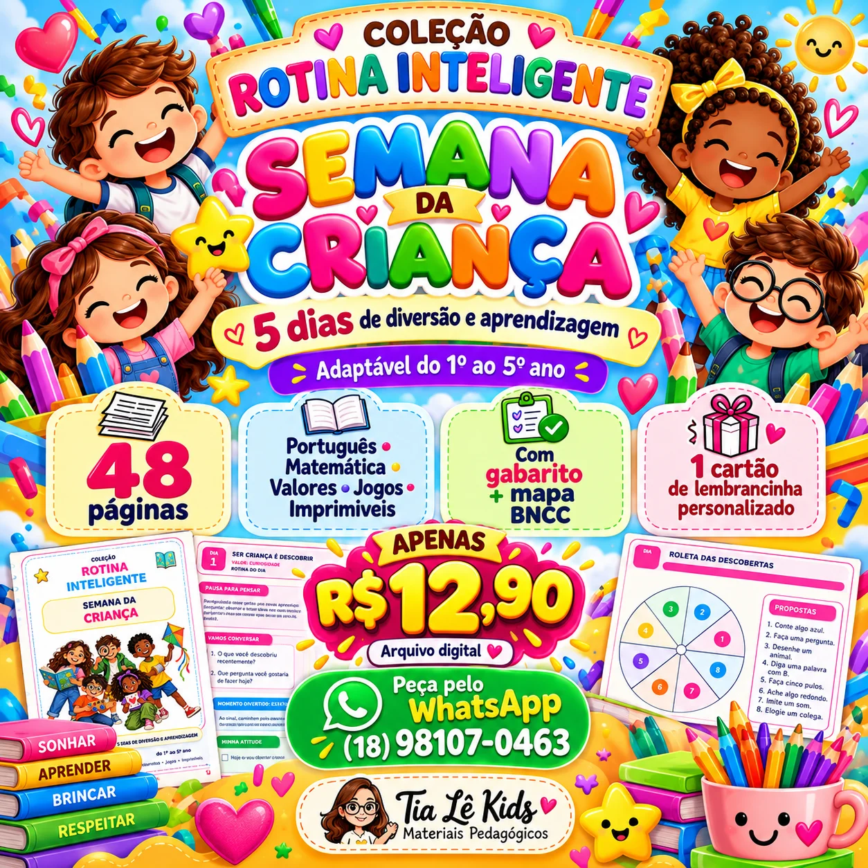 Semana da Criança – Rotina Inteligente 1º ao 5º Ano — Jogos pedagógicos para 5º ano: Kit com 48 páginas para a Semana da…