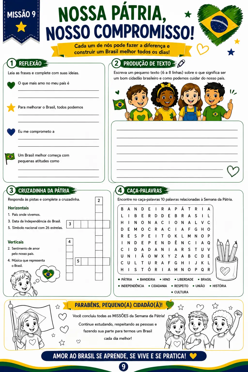 Semana da Pátria – 4º e 5º Ano | Kit com 11 Atividades — amostra 1: Material completo e colorido com 11 atividades prontas…