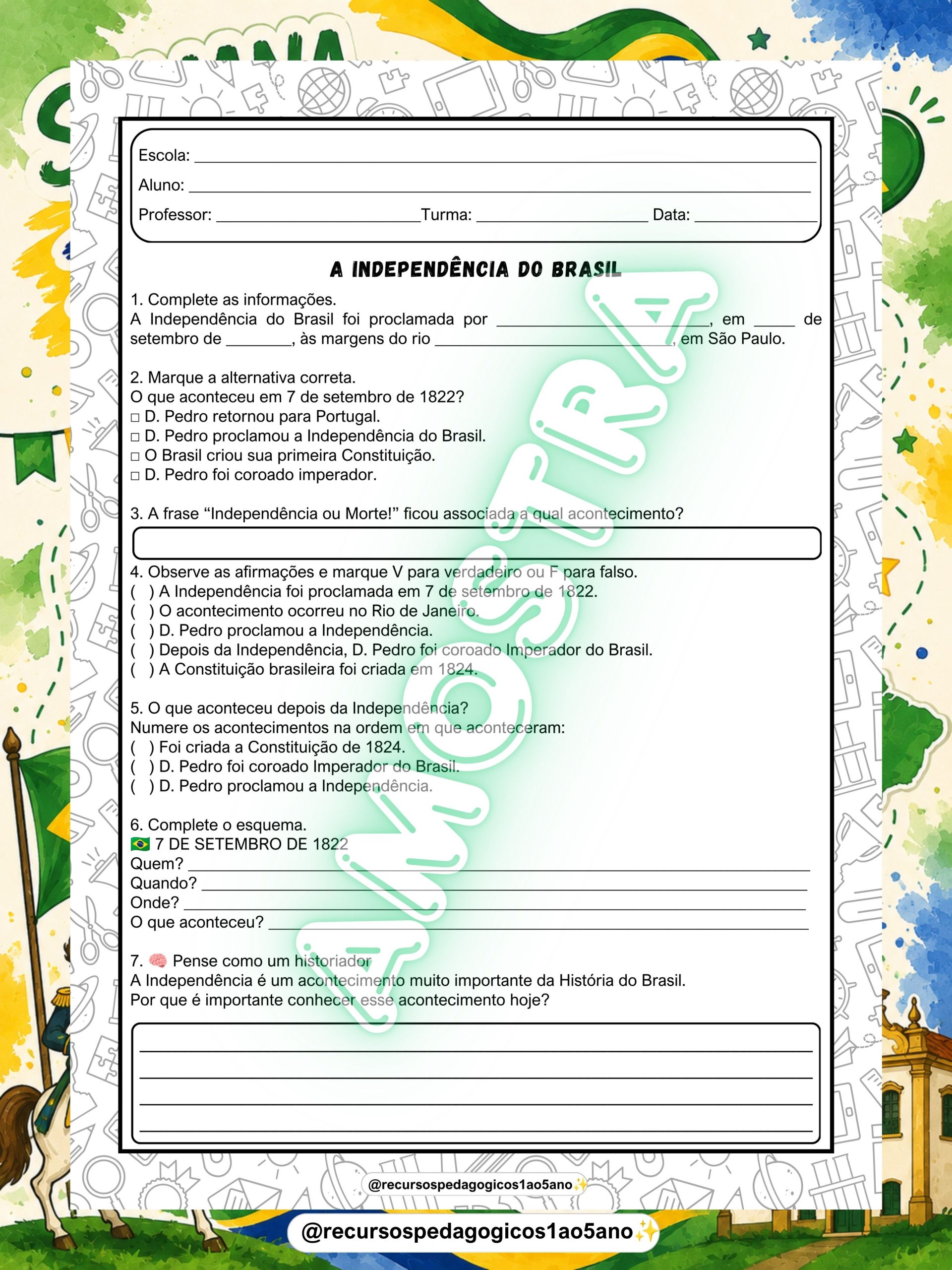 Semana da Pátria Kit 2 – Processo de Independência do Brasil – PDF para Imprimir — amostra 7: Semana da Pátria Kit 2 –…