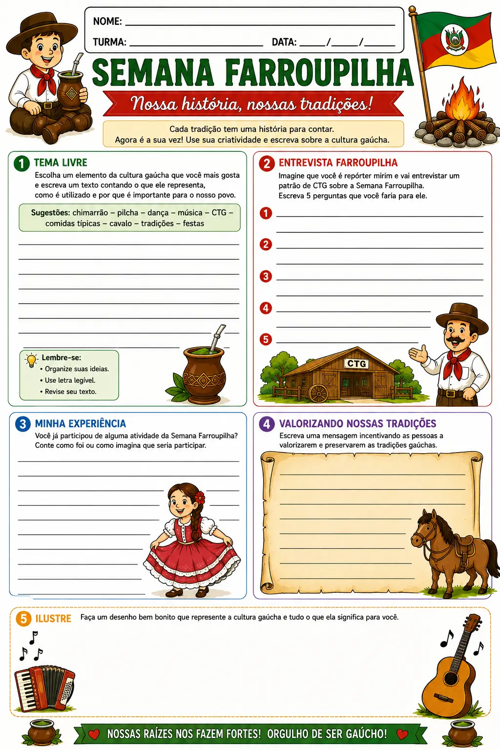 Semana Farroupilha – Atividades 4º e 5º Ano — amostra 1: SEMANA FARROUPILHA – ATIVIDADES PARA 4º E 5º ANO Semana Farroupilha – Atividades 4º e 5º Ano — amostra 1: SEMANA FARROUPILHA – ATIVIDADES PARA 4º E 5º ANO