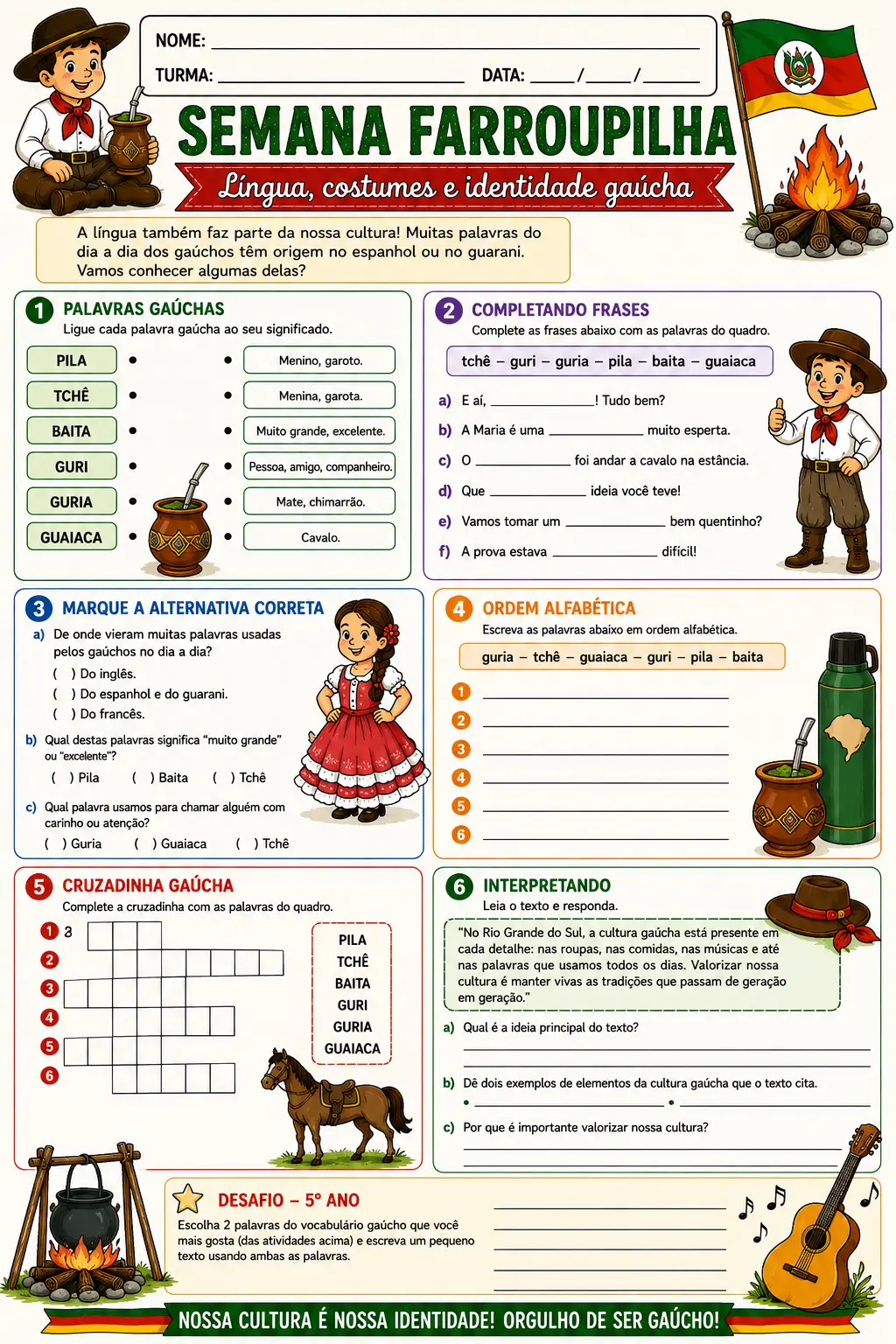 Semana Farroupilha – Atividades 4º e 5º Ano — amostra 2: Material com 6 atividades sobre a Semana Farroupilha, envolvendo… Semana Farroupilha – Atividades 4º e 5º Ano — amostra 2: Material com 6 atividades sobre a Semana Farroupilha, envolvendo…