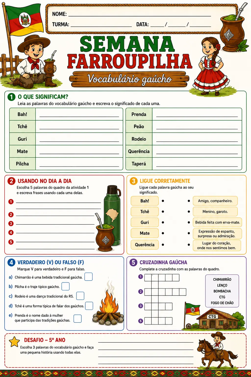 Semana Farroupilha – Atividades 4º e 5º Ano — amostra 4: Material com 6 atividades sobre a Semana Farroupilha, envolvendo… Semana Farroupilha – Atividades 4º e 5º Ano — amostra 4: Material com 6 atividades sobre a Semana Farroupilha, envolvendo…