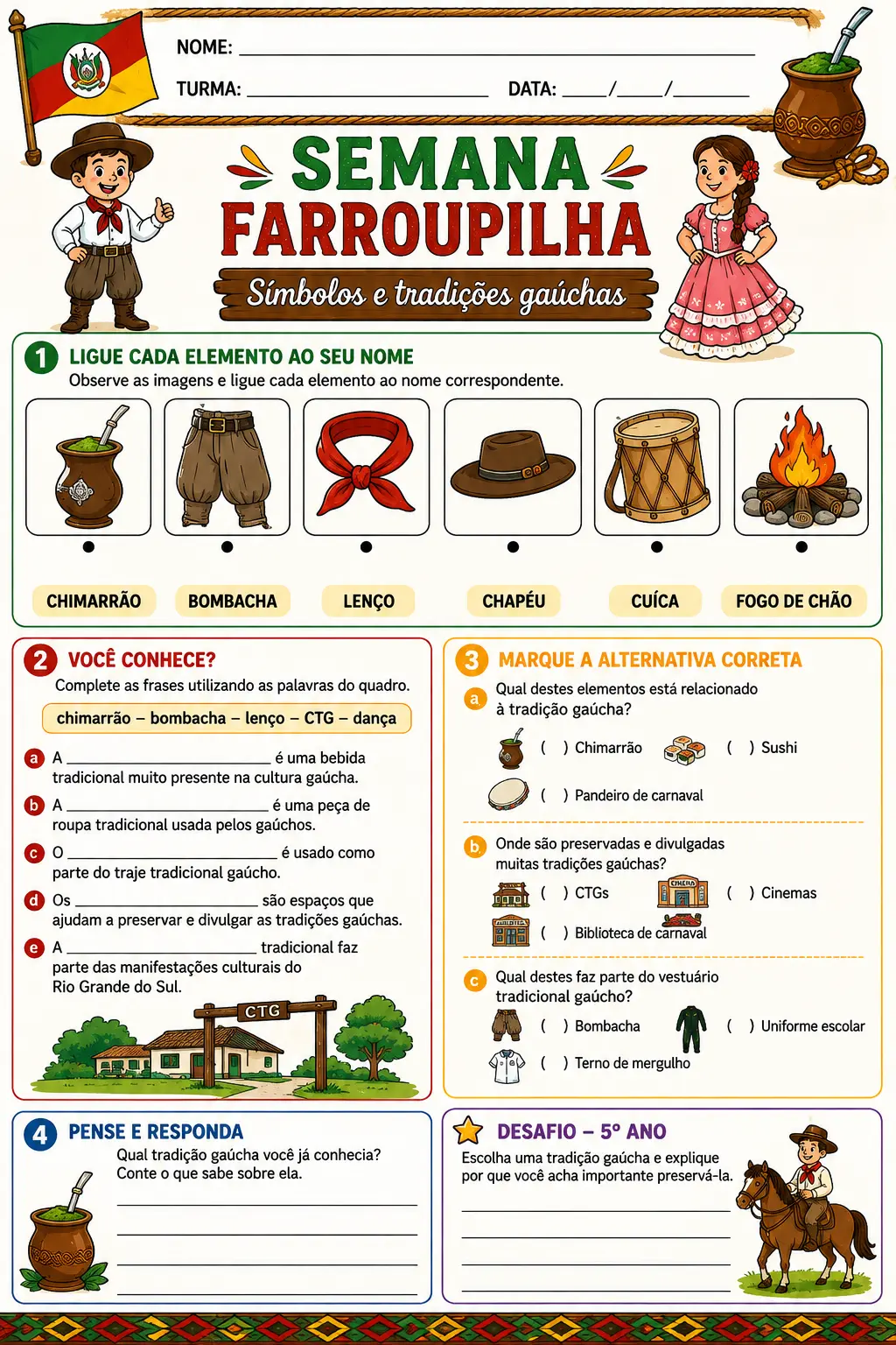 Semana Farroupilha – Atividades 4º e 5º Ano — amostra 5: Material com 6 atividades sobre a Semana Farroupilha, envolvendo… Semana Farroupilha – Atividades 4º e 5º Ano — amostra 5: Material com 6 atividades sobre a Semana Farroupilha, envolvendo…