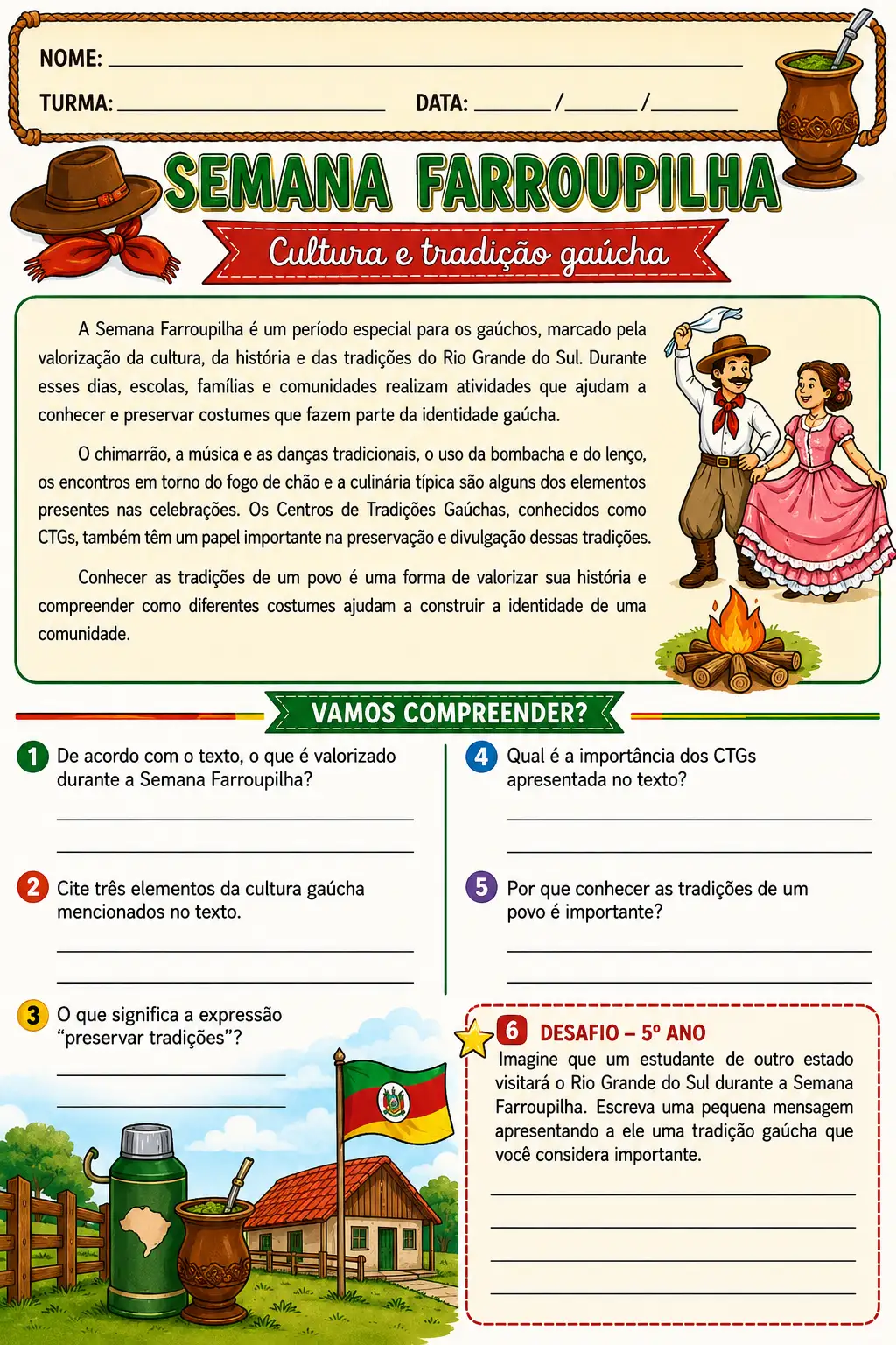 Semana Farroupilha – Atividades 4º e 5º Ano — amostra 6: Material com 6 atividades sobre a Semana Farroupilha, envolvendo… Semana Farroupilha – Atividades 4º e 5º Ano — amostra 6: Material com 6 atividades sobre a Semana Farroupilha, envolvendo…
