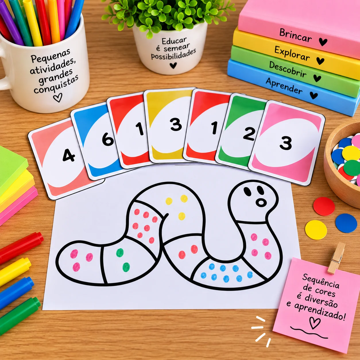 Sequência de cores e números - Cobrinha colorida — amostra 3: Material de reconhecimento e sequência numérica na Educação…