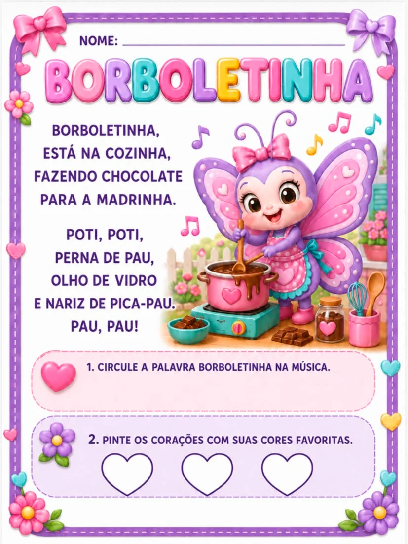 SEQUÊNCIA DIDÁTICA - BORBOLETINHA — amostra 4: Esta sequência didática trabalha a cantiga “Borboletinha” de maneira…