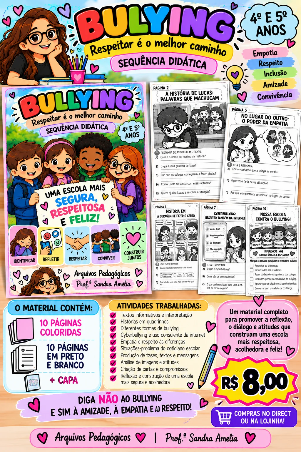 💜📚 SEQUÊNCIA DIDÁTICA – BULLYING: RESPEITAR É O MELHOR CAMINHO! 🤝 — capa do material