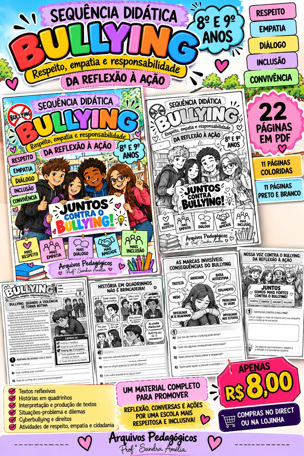 📚💜 SEQUÊNCIA DIDÁTICA – BULLYING: RESPEITO, EMPATIA E RESPONSABILIDADE — Português para Fundamental II (6º–9º): ✨ DA…