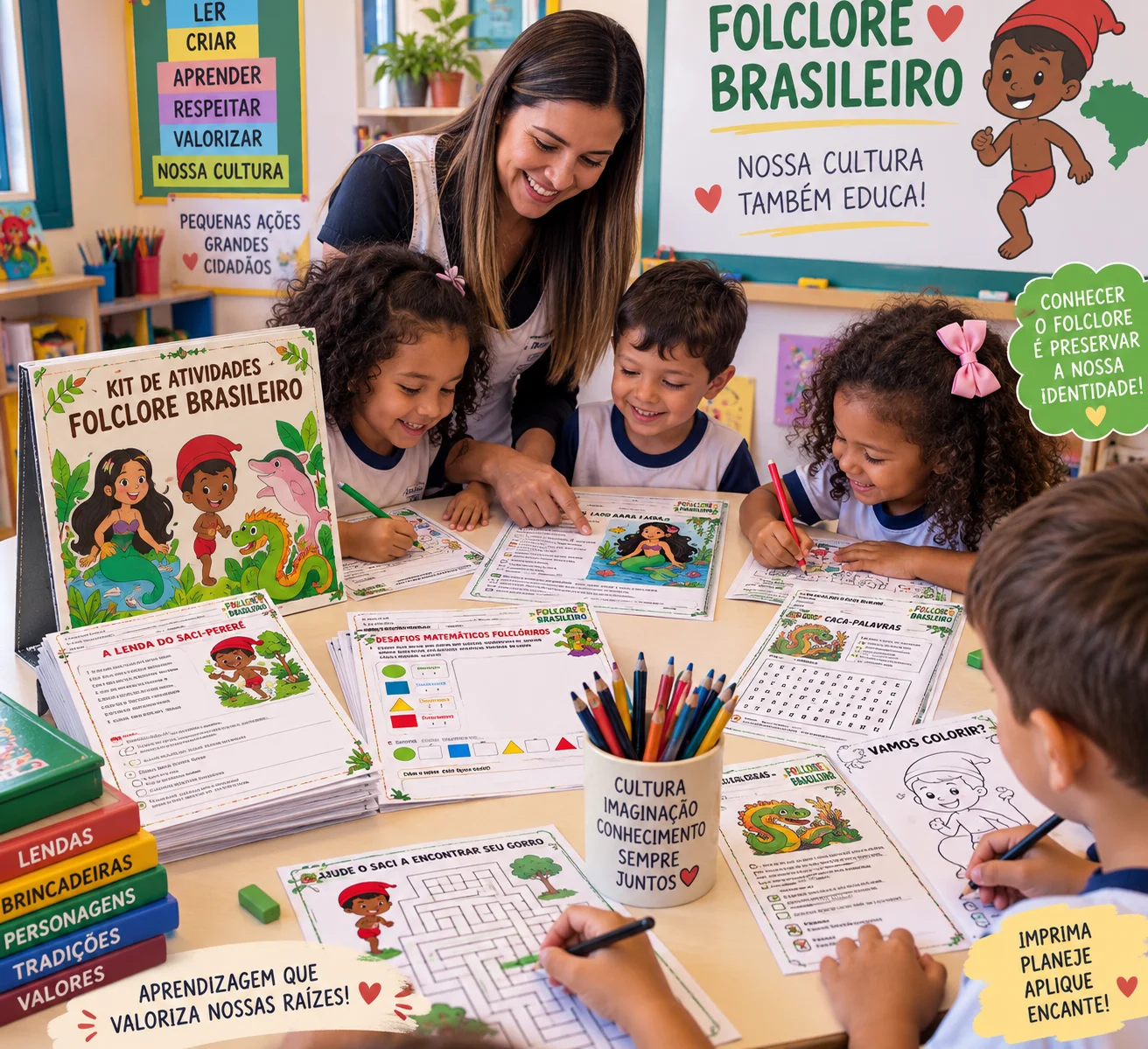 Sequência Didática Folclore Brasileiro: PDF com Atividades de alfabetização - português e matemática - colorido e preto e…
