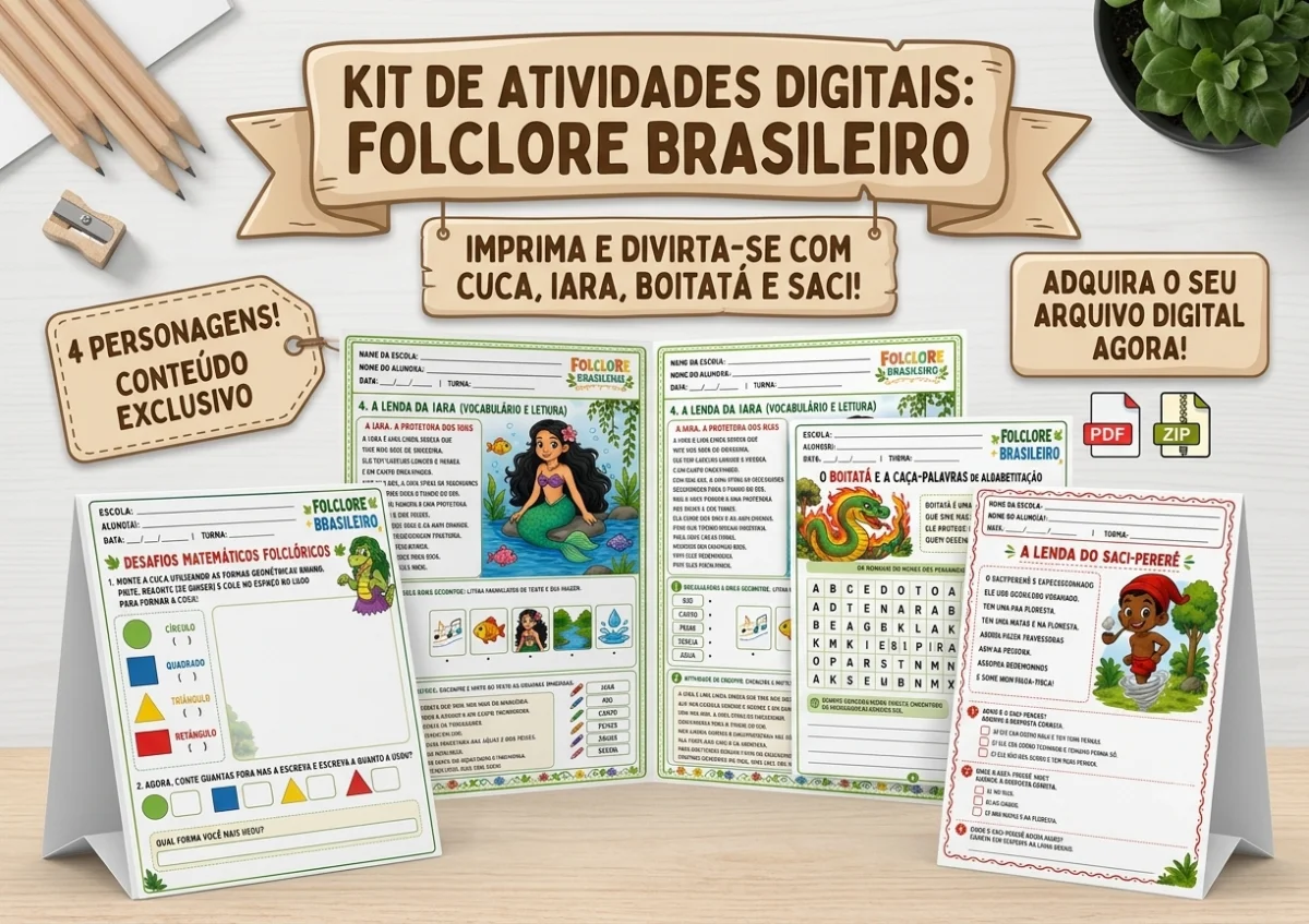 Sequência Didática Folclore Brasileiro: PDF com Atividades de alfabetização - português e matemática - colorido e preto e…