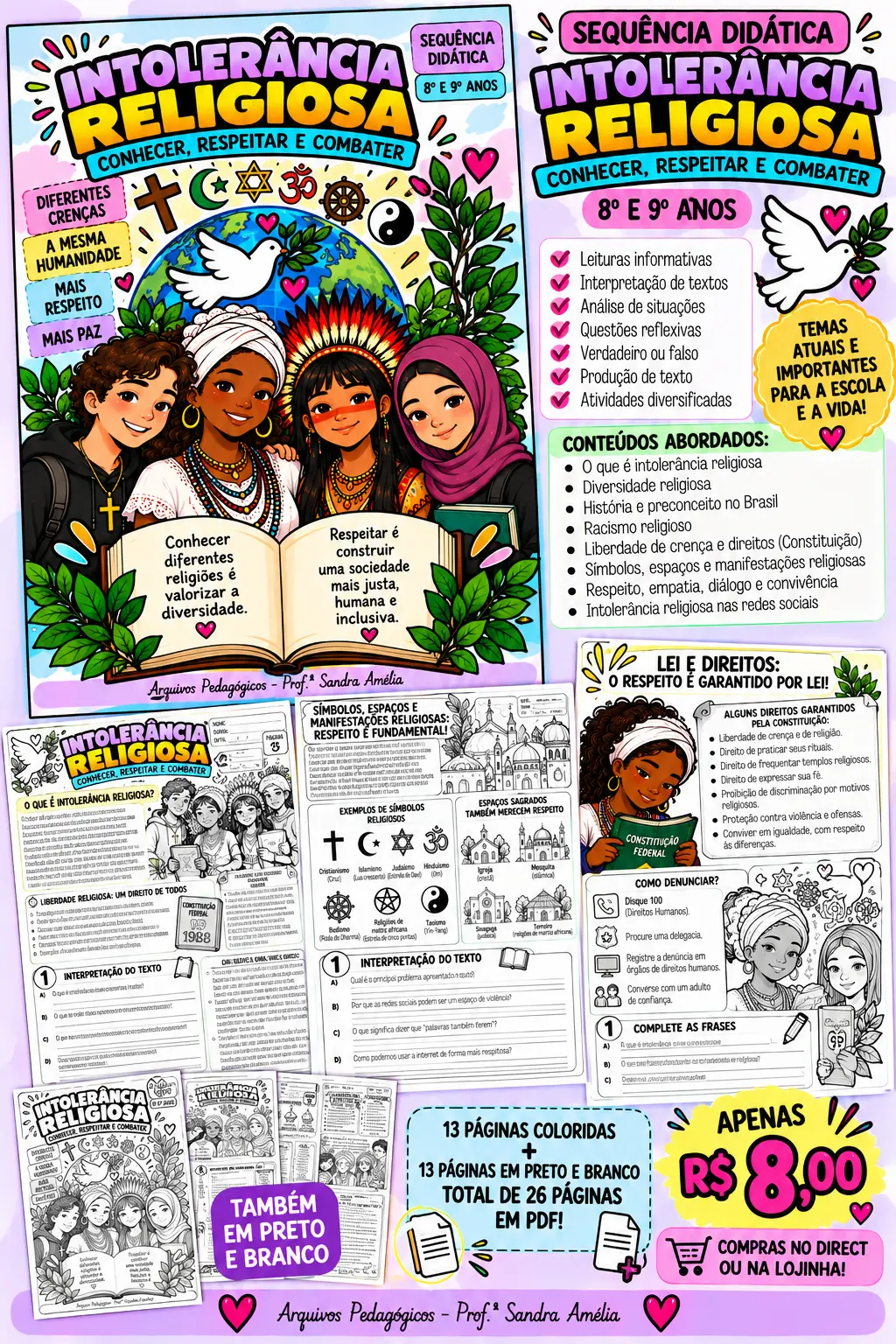 🌍🕊️ SEQUÊNCIA DIDÁTICA – INTOLERÂNCIA RELIGIOSA: CONHECER, RESPEITAR E COMBATER — Português para Fundamental II (6º–9º):…