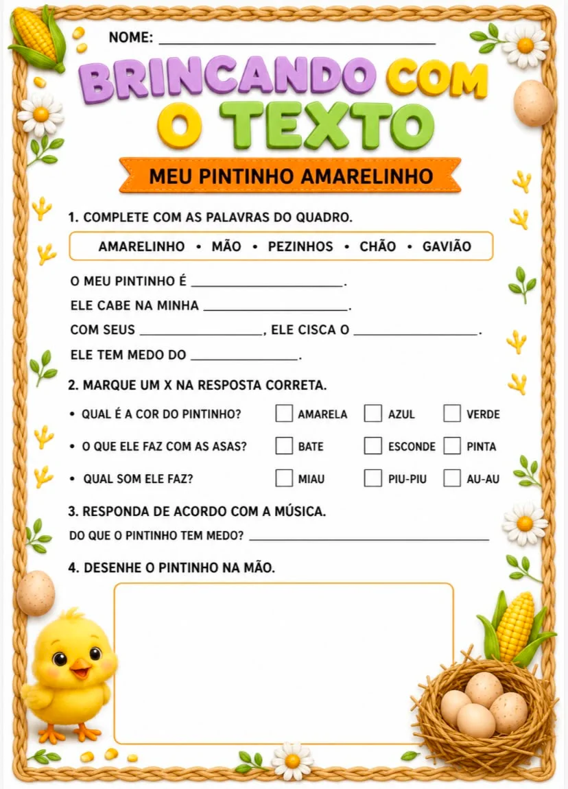 Sequência Didática — Meu Pintinho Amarelinho — amostra 3: Um material completo para explorar a música de forma lúdica,…