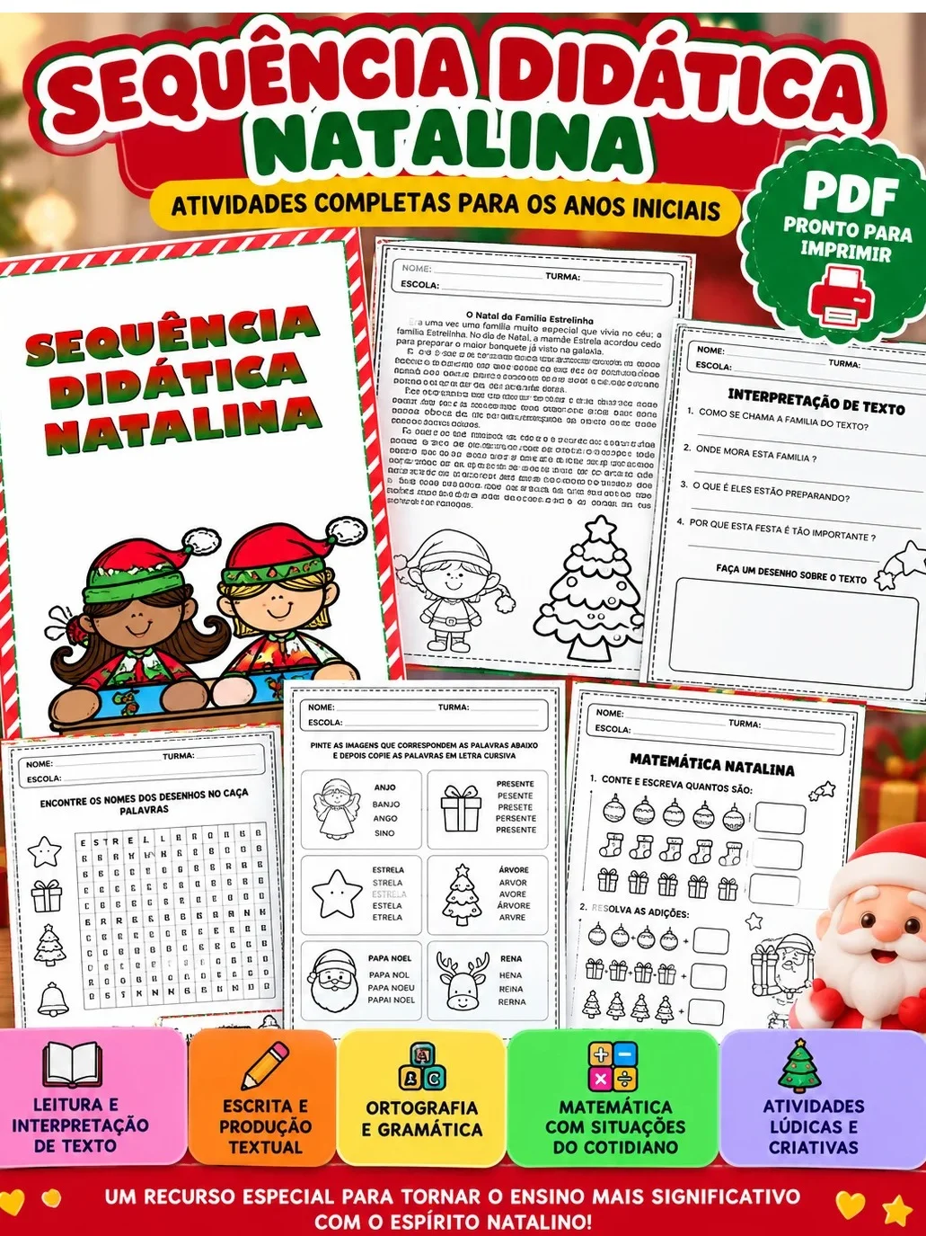 Sequência Didática Natalina com Atividades de Português e Matemática — amostra 1: 🎄 SEQUÊNCIA DIDÁTICA NATALINA –…