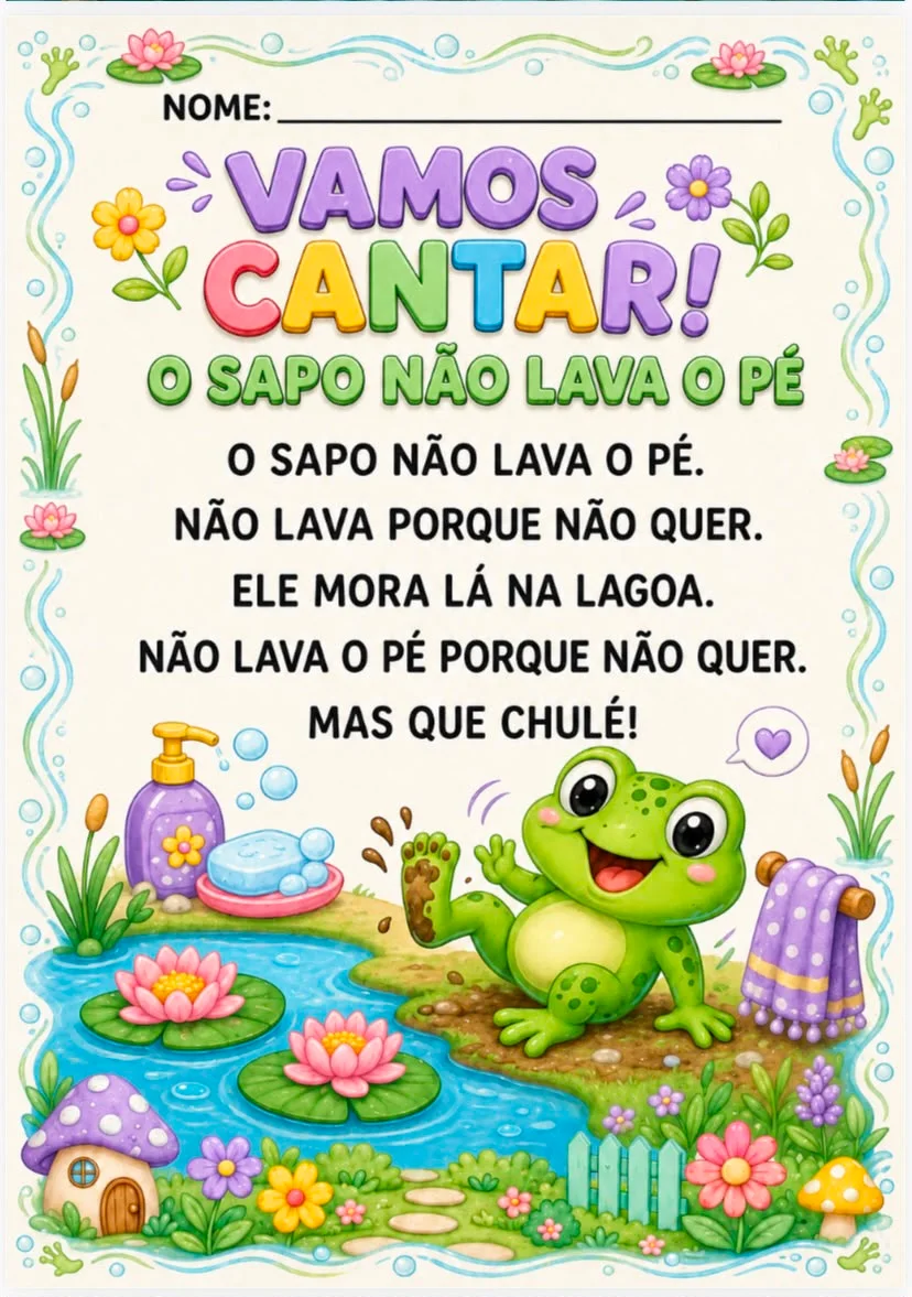 Sequência Didática — O Sapo Não Lava o Pé — amostra 2: A sequência didática “O Sapo Não Lava o Pé” transforma uma cantiga…