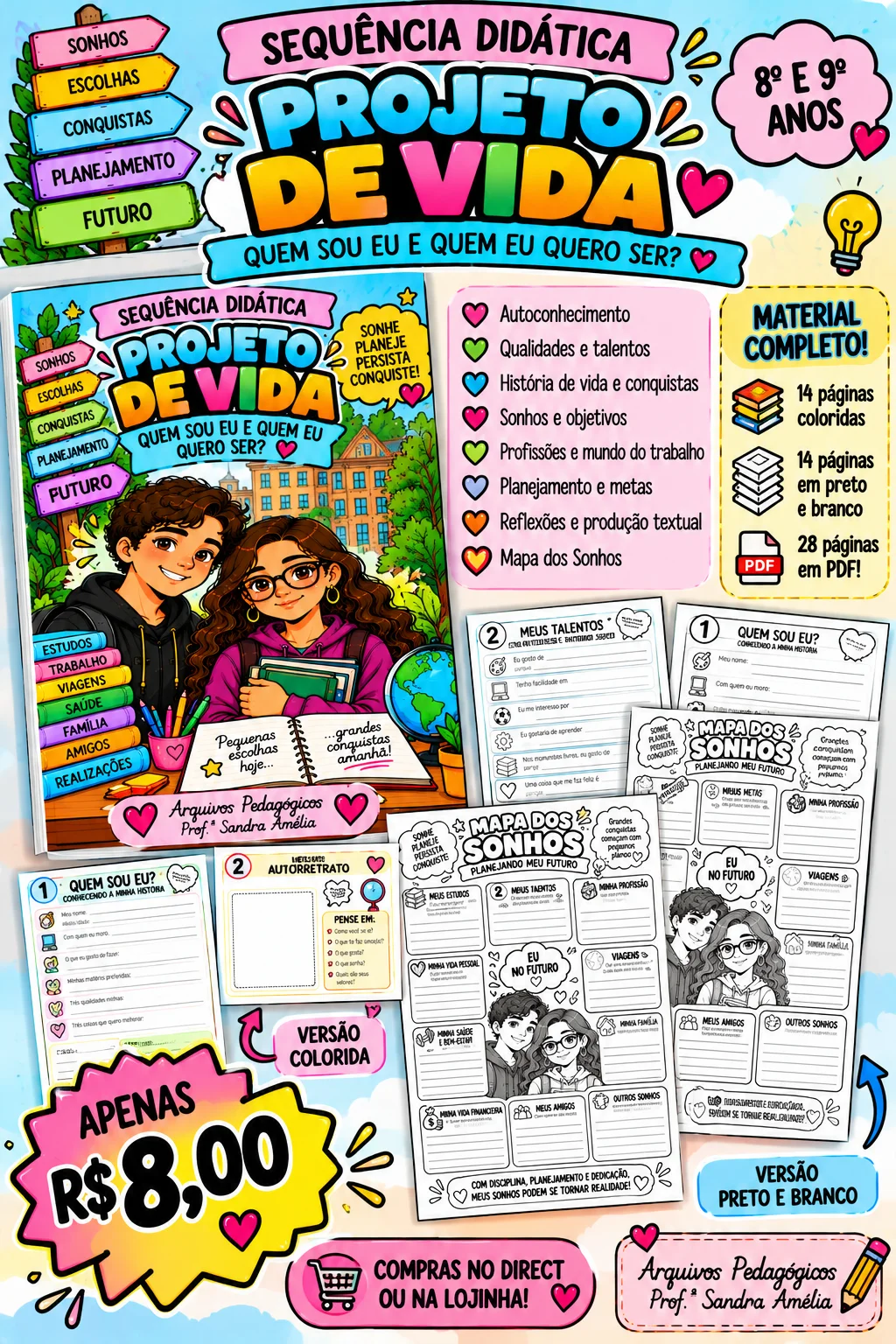 🌈 SEQUÊNCIA DIDÁTICA – PROJETO DE VIDA: QUEM SOU EU E QUEM EU QUERO SER? — Português para Fundamental II (6º–9º): 💭…