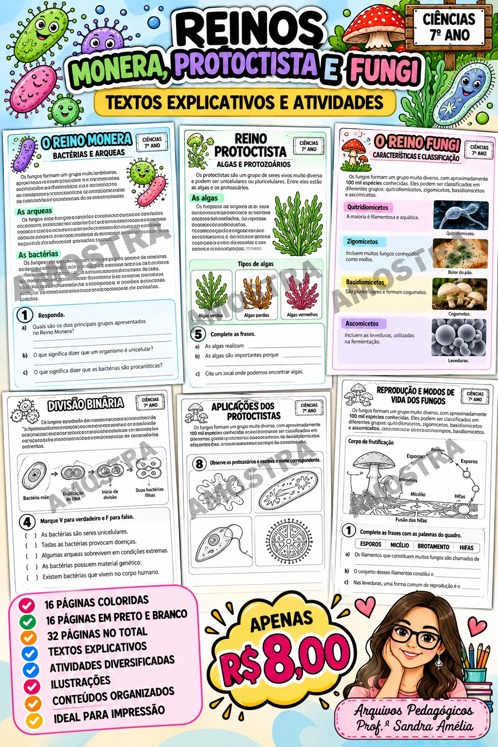 🌿 Sequência Didática – Reinos Monera, Protoctista e Fungi — Ciências para Todas as séries: Material completo de Ciências,…