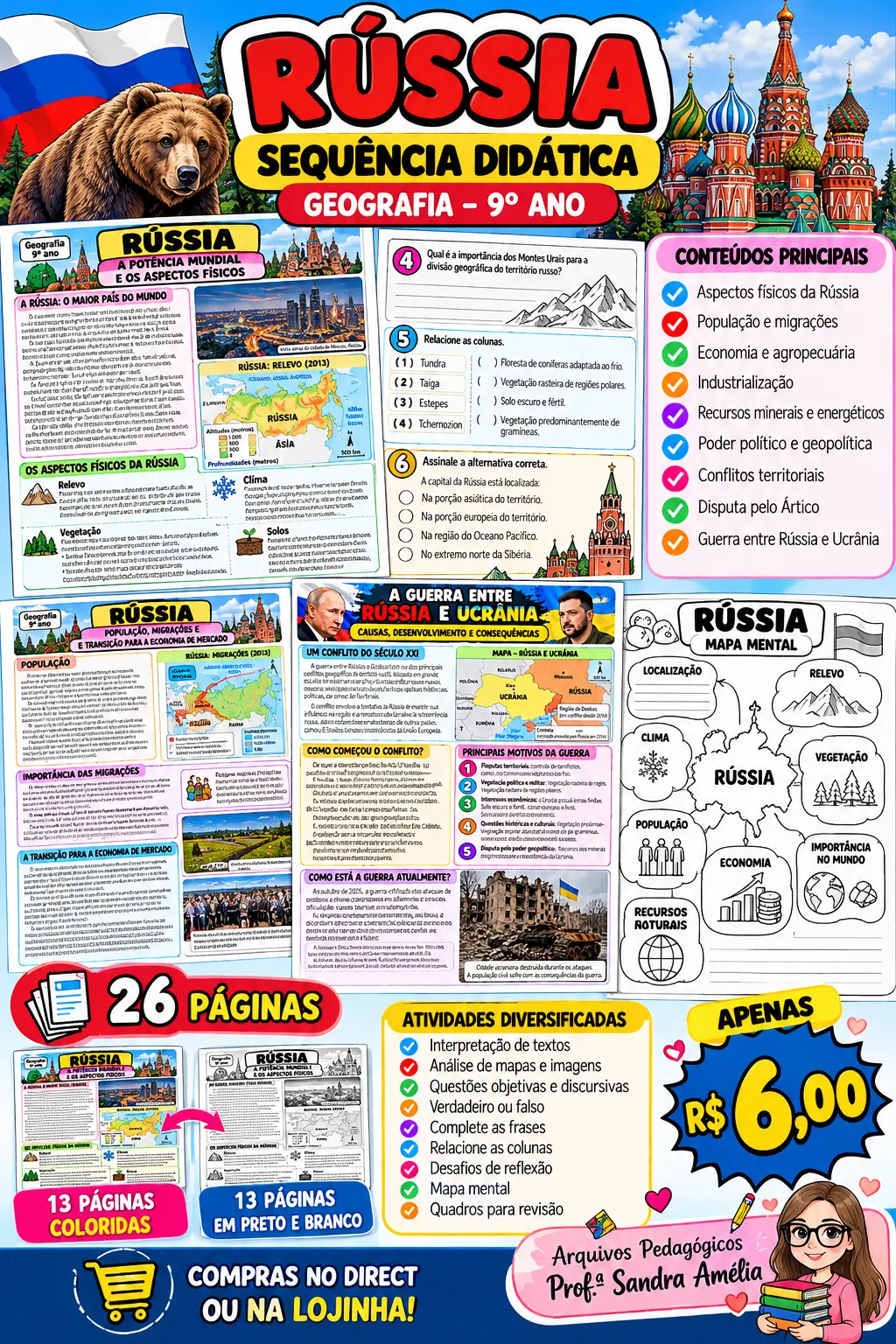 SEQUÊNCIA DIDÁTICA – RÚSSIA: TERRITÓRIO, ECONOMIA E GEOPOLÍTICA 🌍 — capa do material