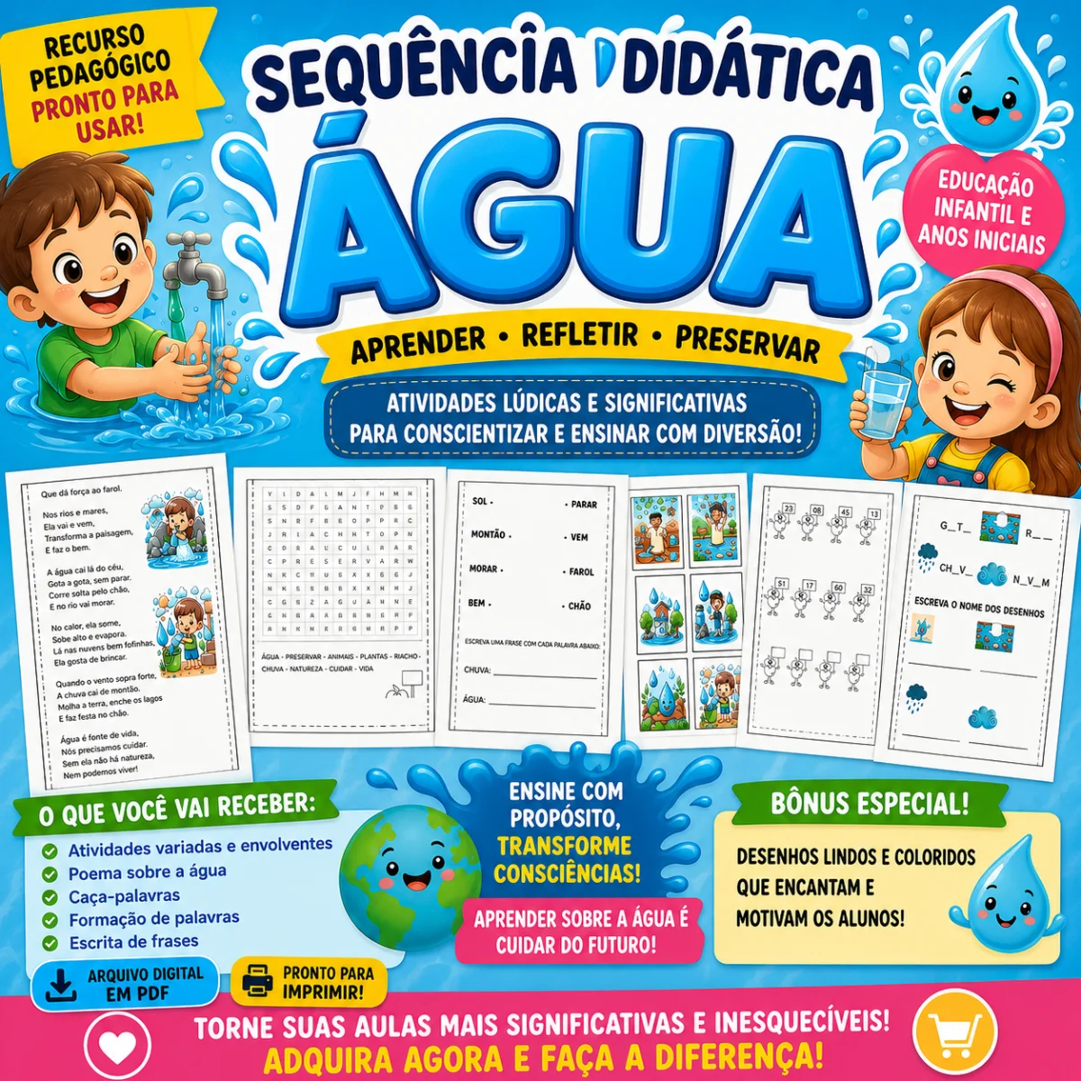 Sequência Didática : Tema Água (Poema, Interpretação e Jogos) — capa do material