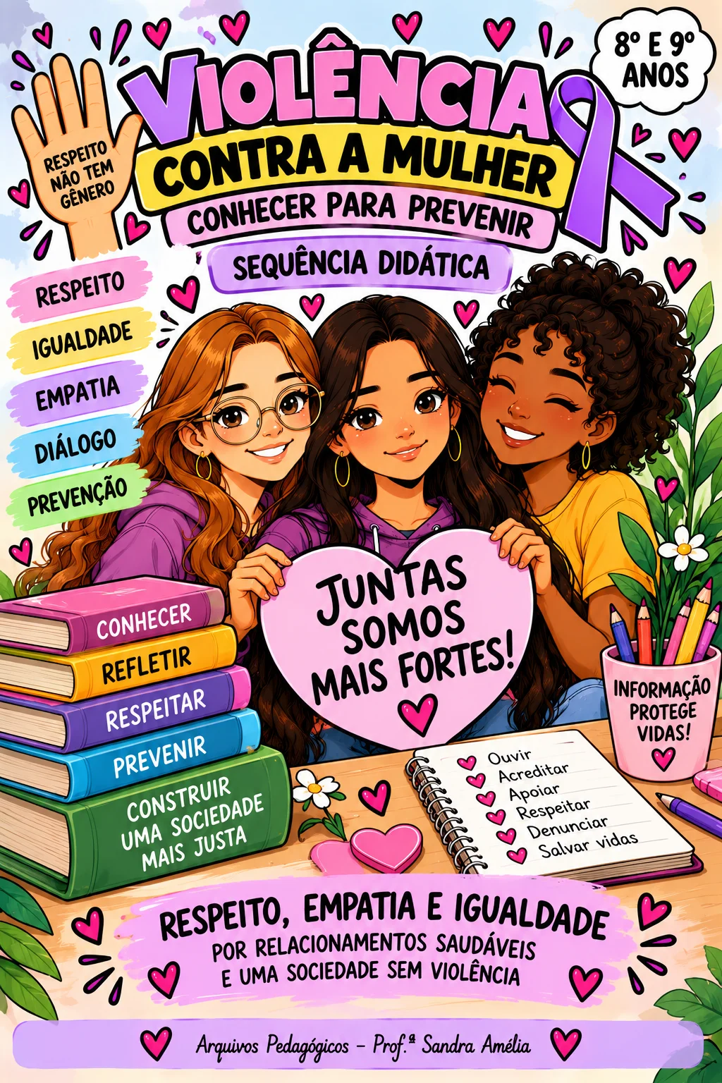 💜📚 SEQUÊNCIA DIDÁTICA – VIOLÊNCIA CONTRA A MULHER: CONHECER PARA PREVENIR — amostra 1: ✏️ CONTEÚDOS TRABALHADOS