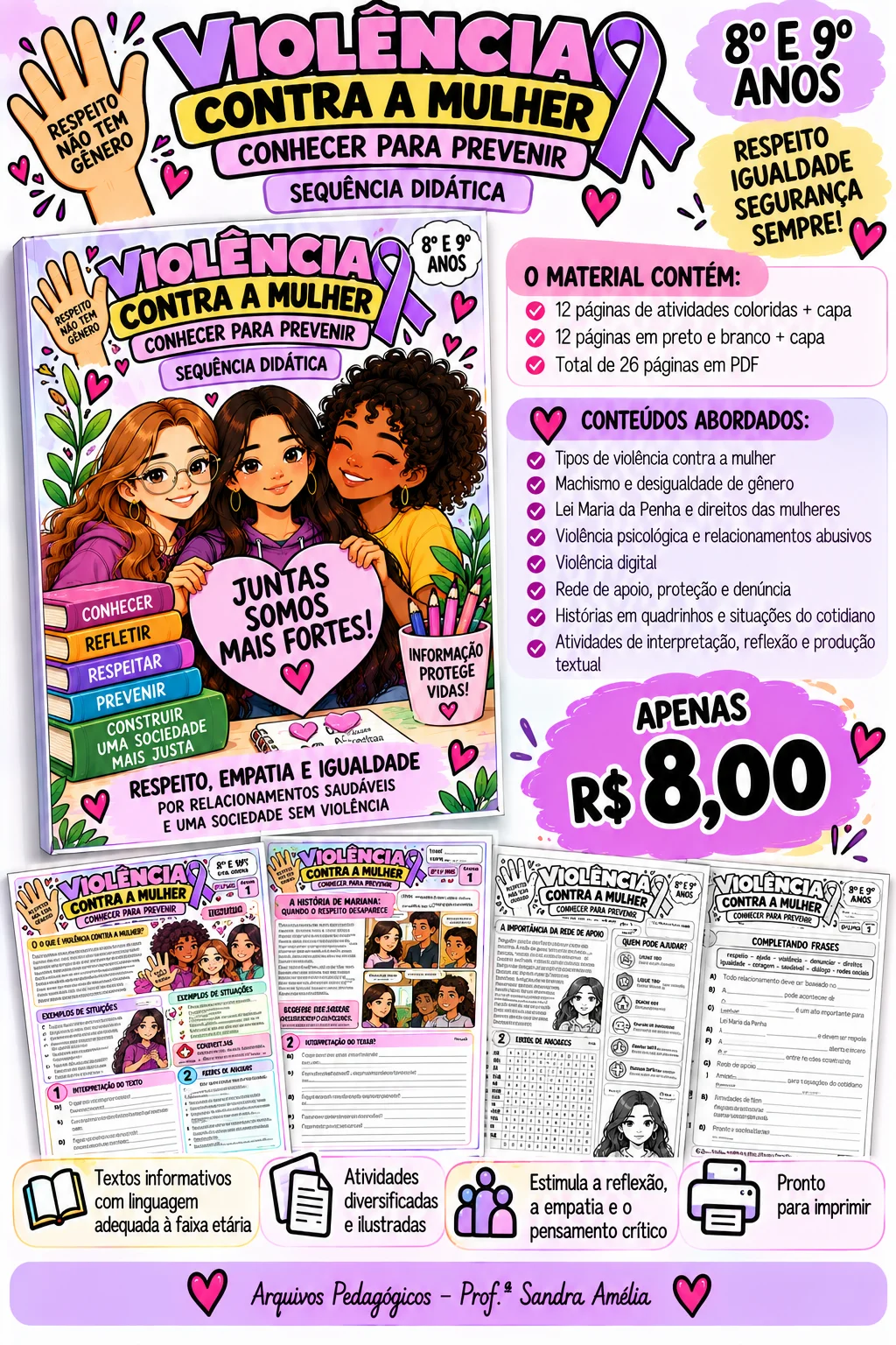 💜📚 SEQUÊNCIA DIDÁTICA – VIOLÊNCIA CONTRA A MULHER: CONHECER PARA PREVENIR — Português para Fundamental II (6º–9º): ✨…