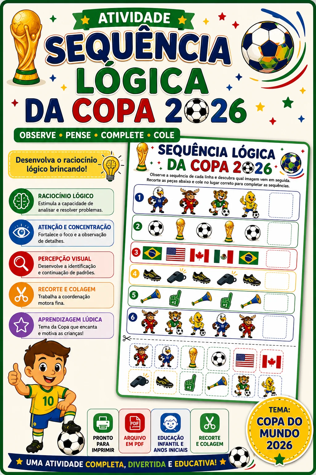 Sequência Lógica da Copa 2026 ⚽ | Raciocínio Lógico e Atenção — capa do material