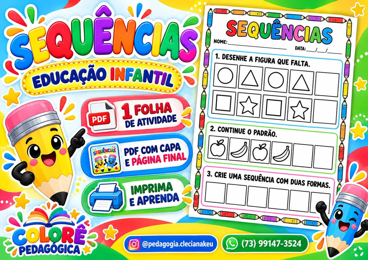 Sequências — Atividade de Matemática para Educação Infantil | PDF A4 — Matemática para Educação Infantil: Uma atividade…